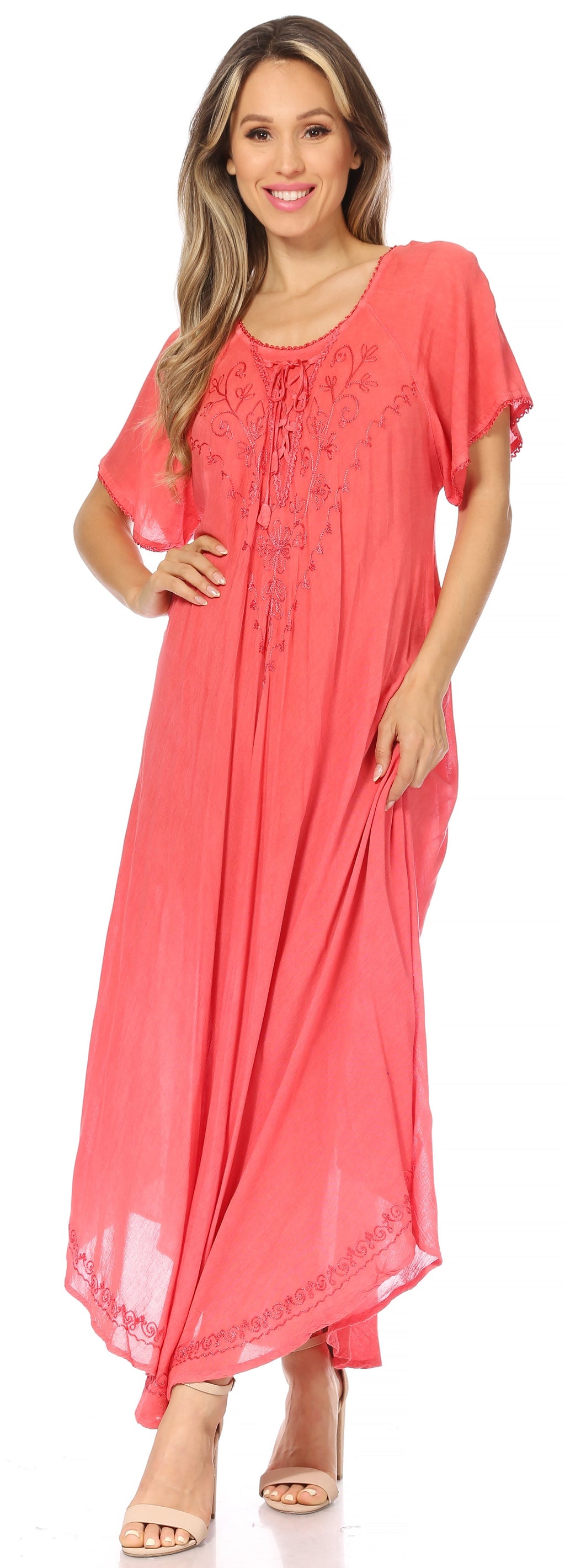 Women’s Embroidered Lace-Up Maxi Dress
