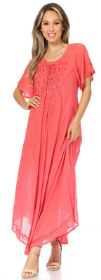 Women’s Embroidered Lace-Up Maxi Dress