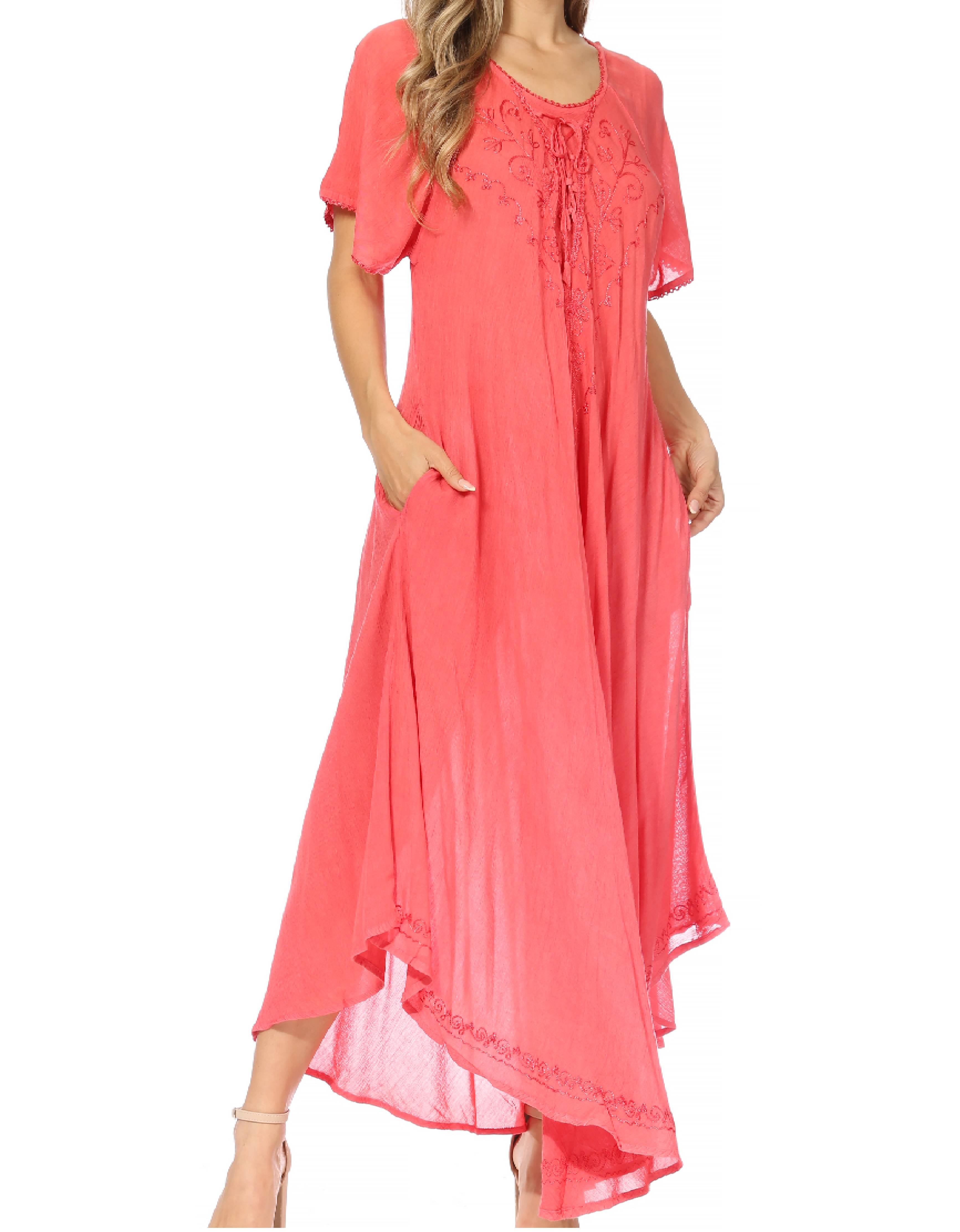 Women’s Embroidered Lace-Up Maxi Dress