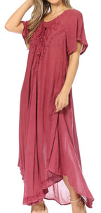 Women’s Embroidered Lace-Up Maxi Dress