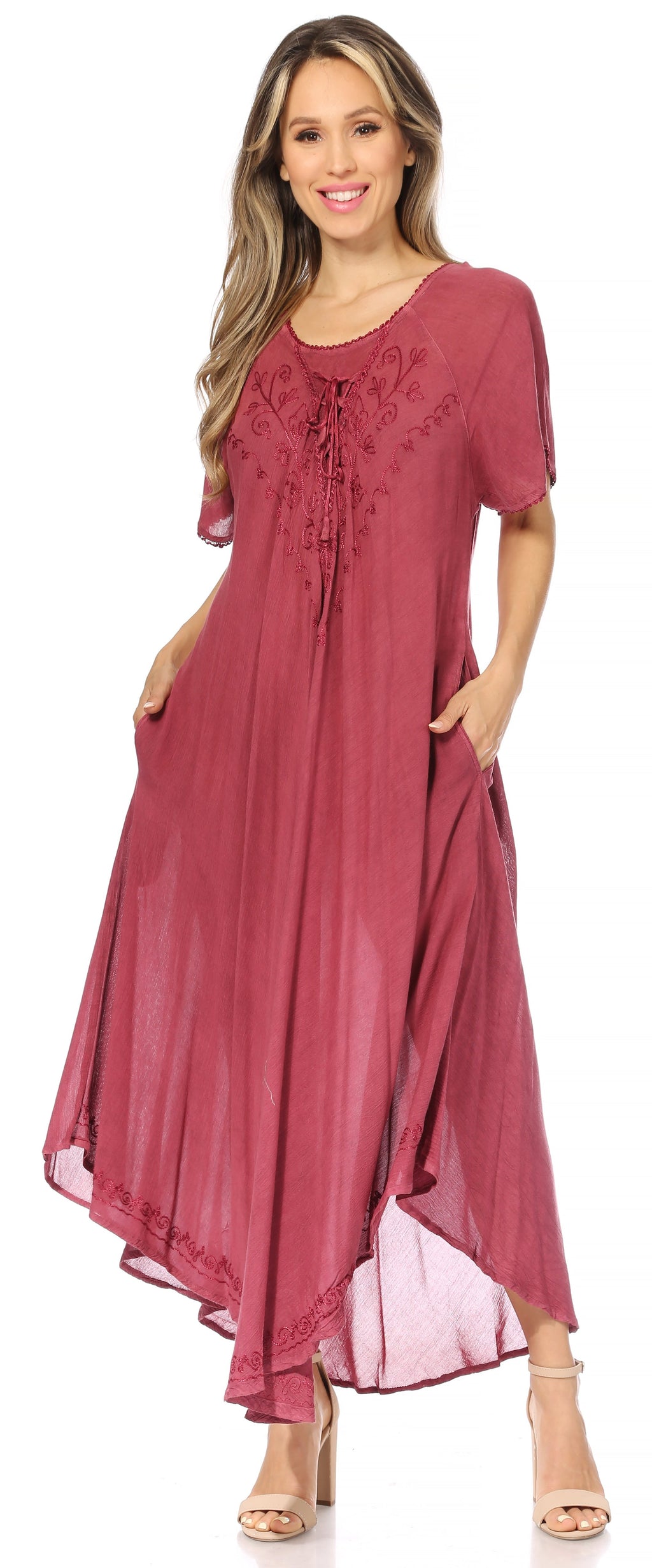 Women’s Embroidered Lace-Up Maxi Dress