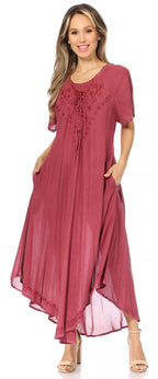 Women’s Embroidered Lace-Up Maxi Dress