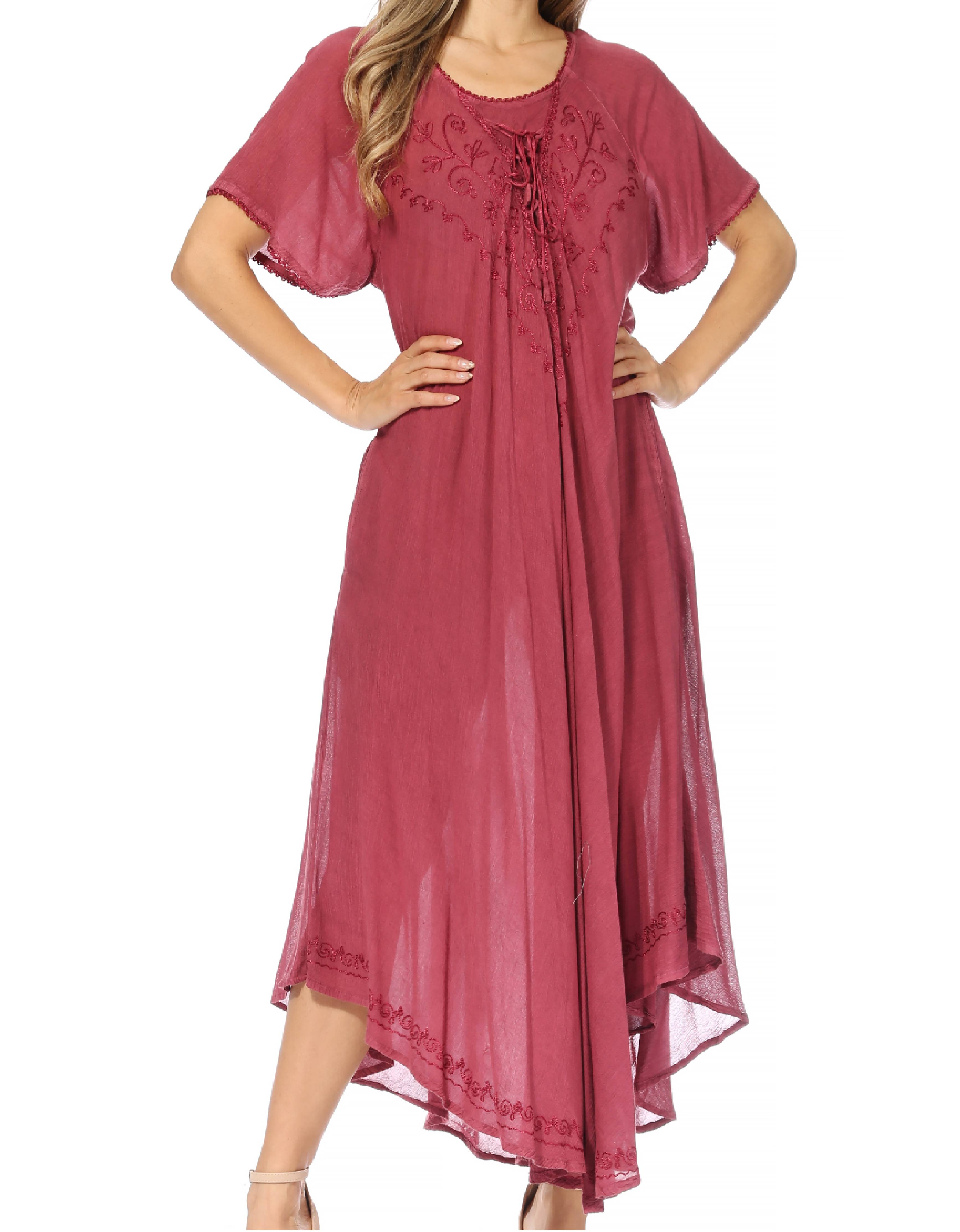 Women’s Embroidered Lace-Up Maxi Dress