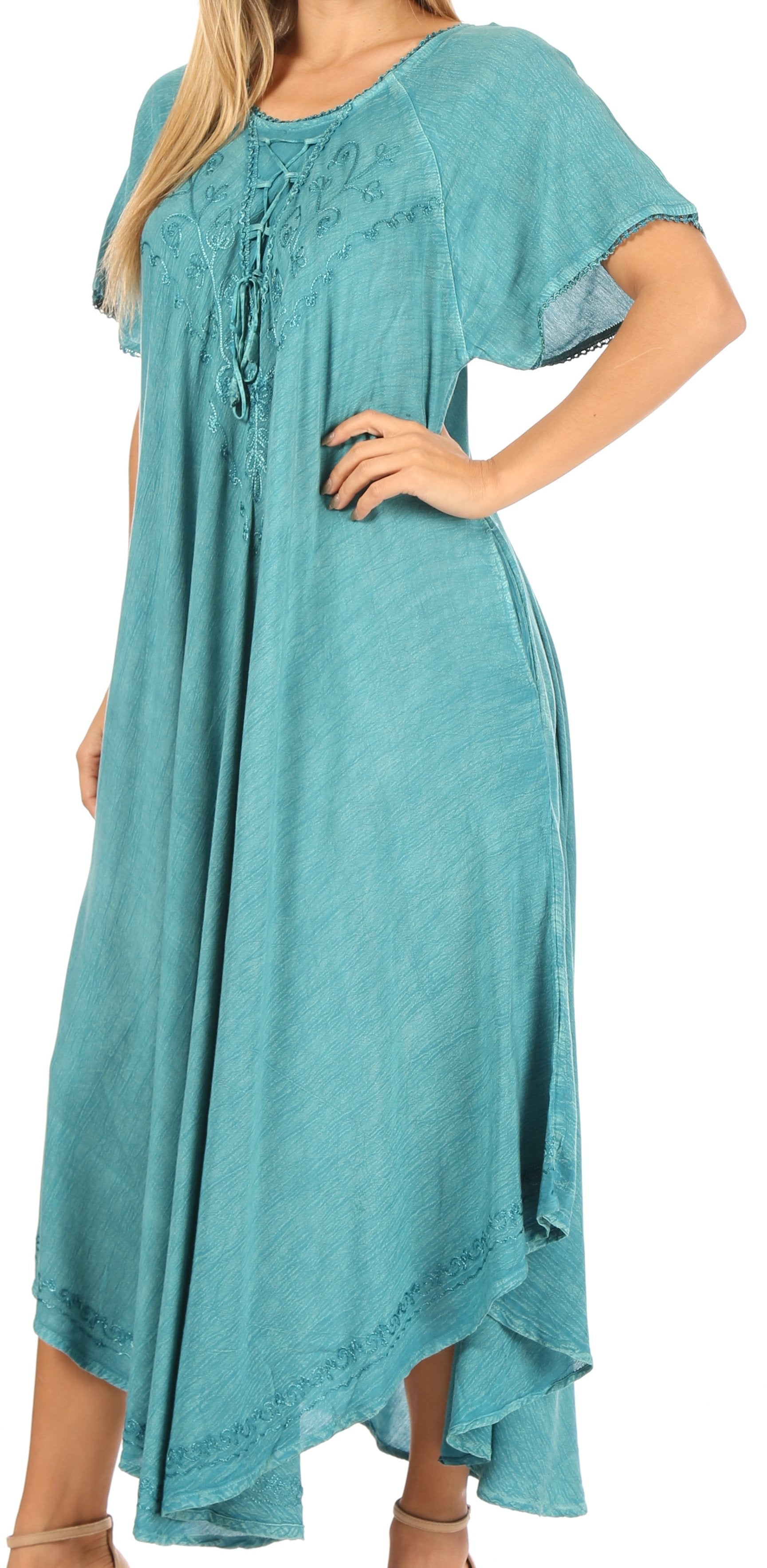 Women’s Embroidered Lace-Up Maxi Dress
