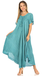 Women’s Embroidered Lace-Up Maxi Dress