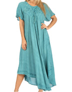 Women’s Embroidered Lace-Up Maxi Dress
