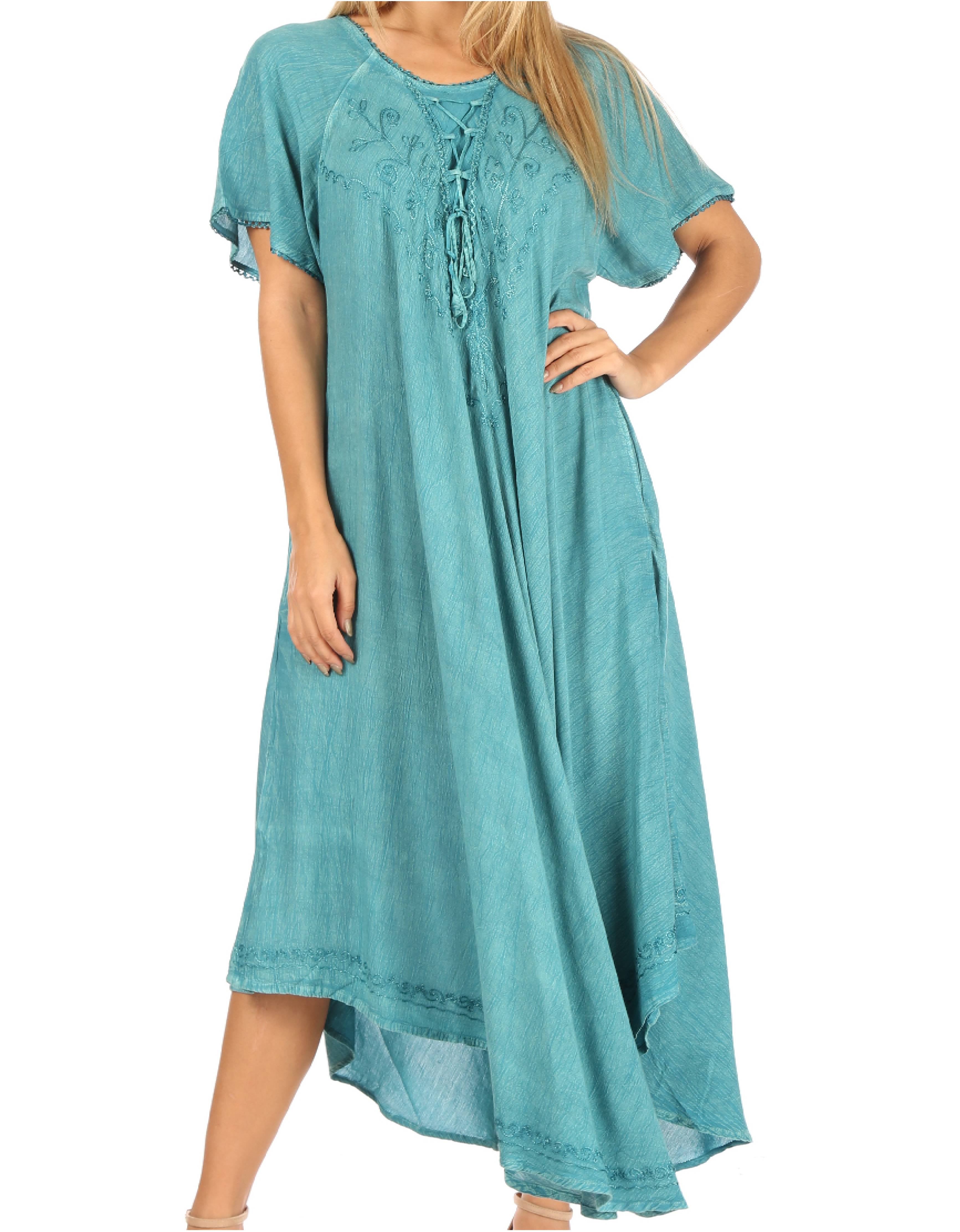 Women’s Embroidered Lace-Up Maxi Dress