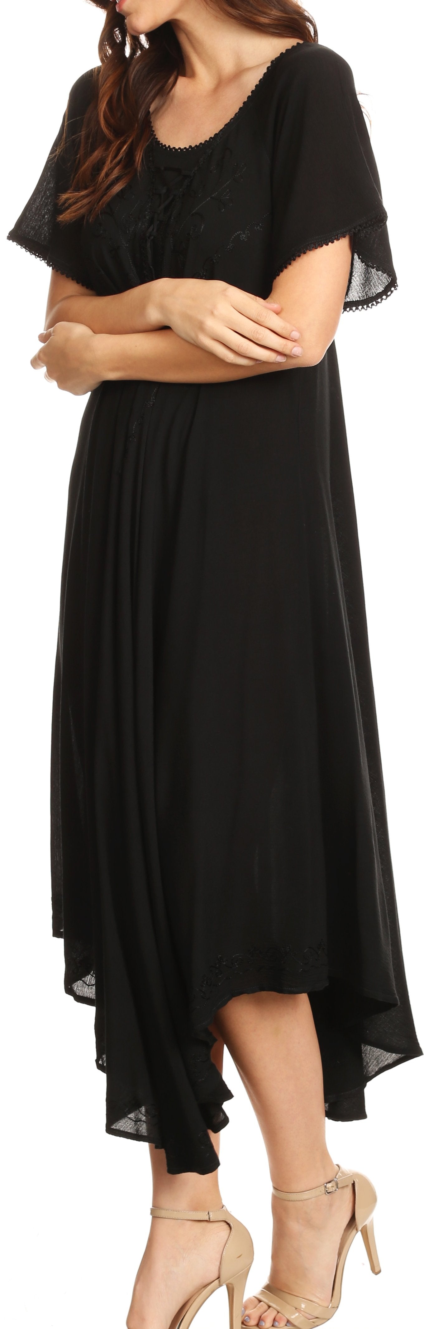 Women’s Embroidered Lace-Up Maxi Dress