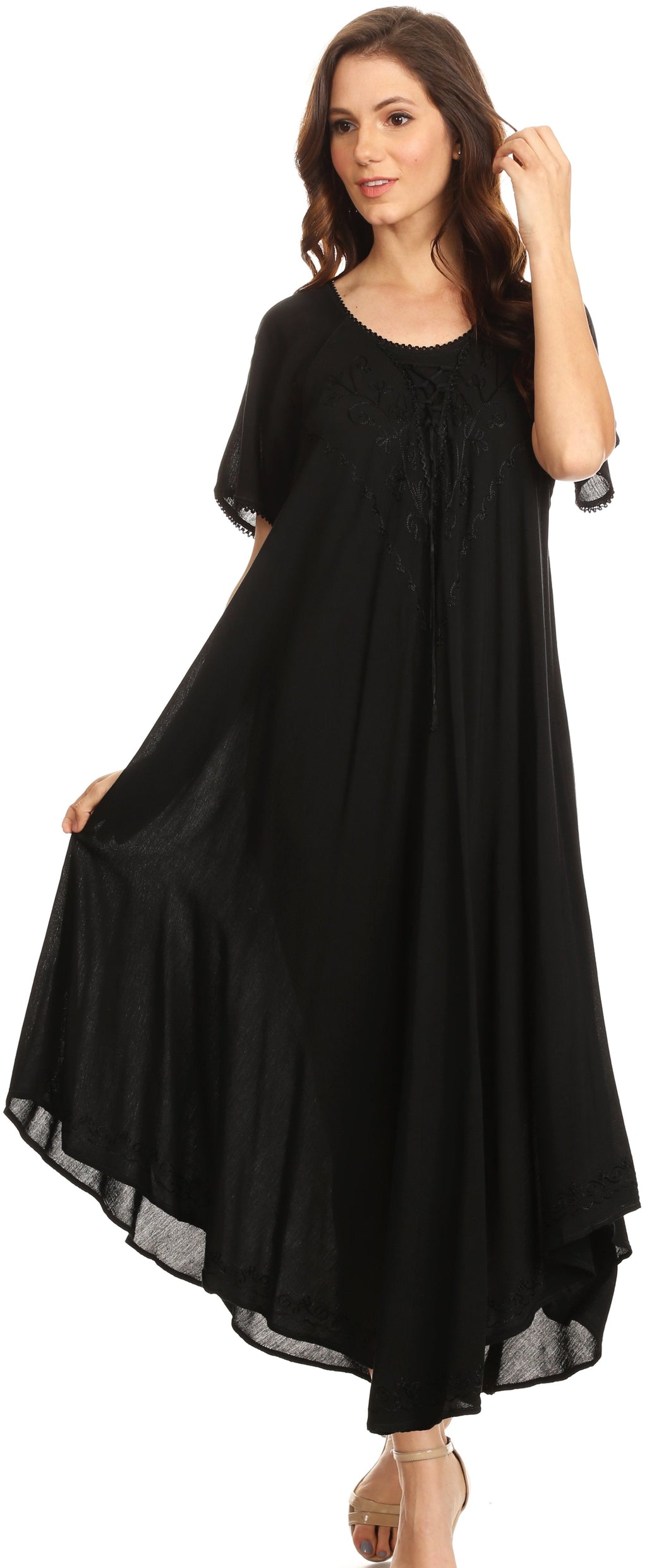 Women’s Embroidered Lace-Up Maxi Dress