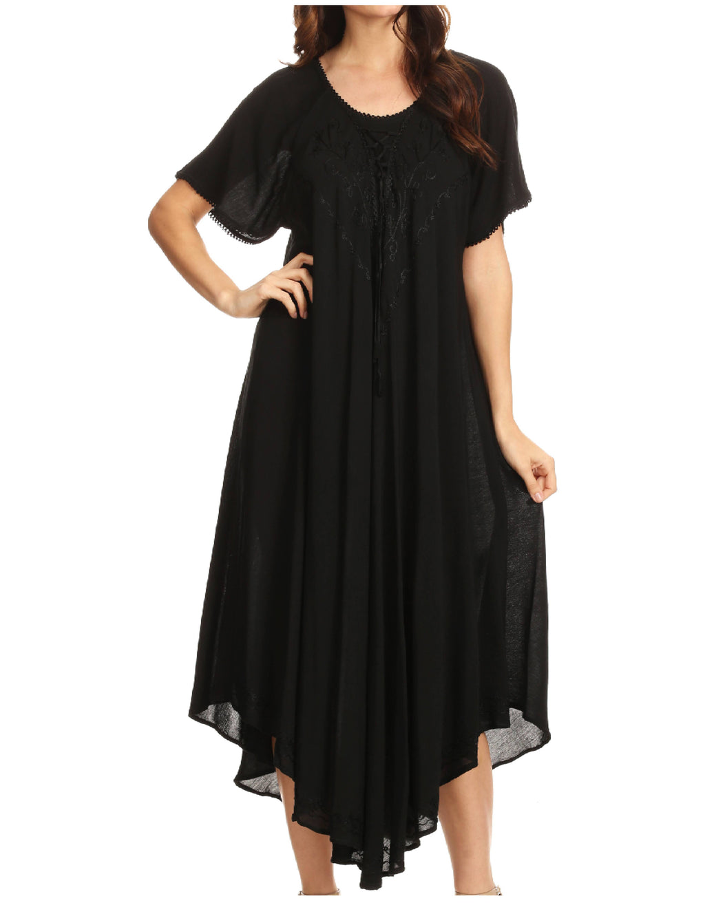 Women’s Embroidered Lace-Up Maxi Dress