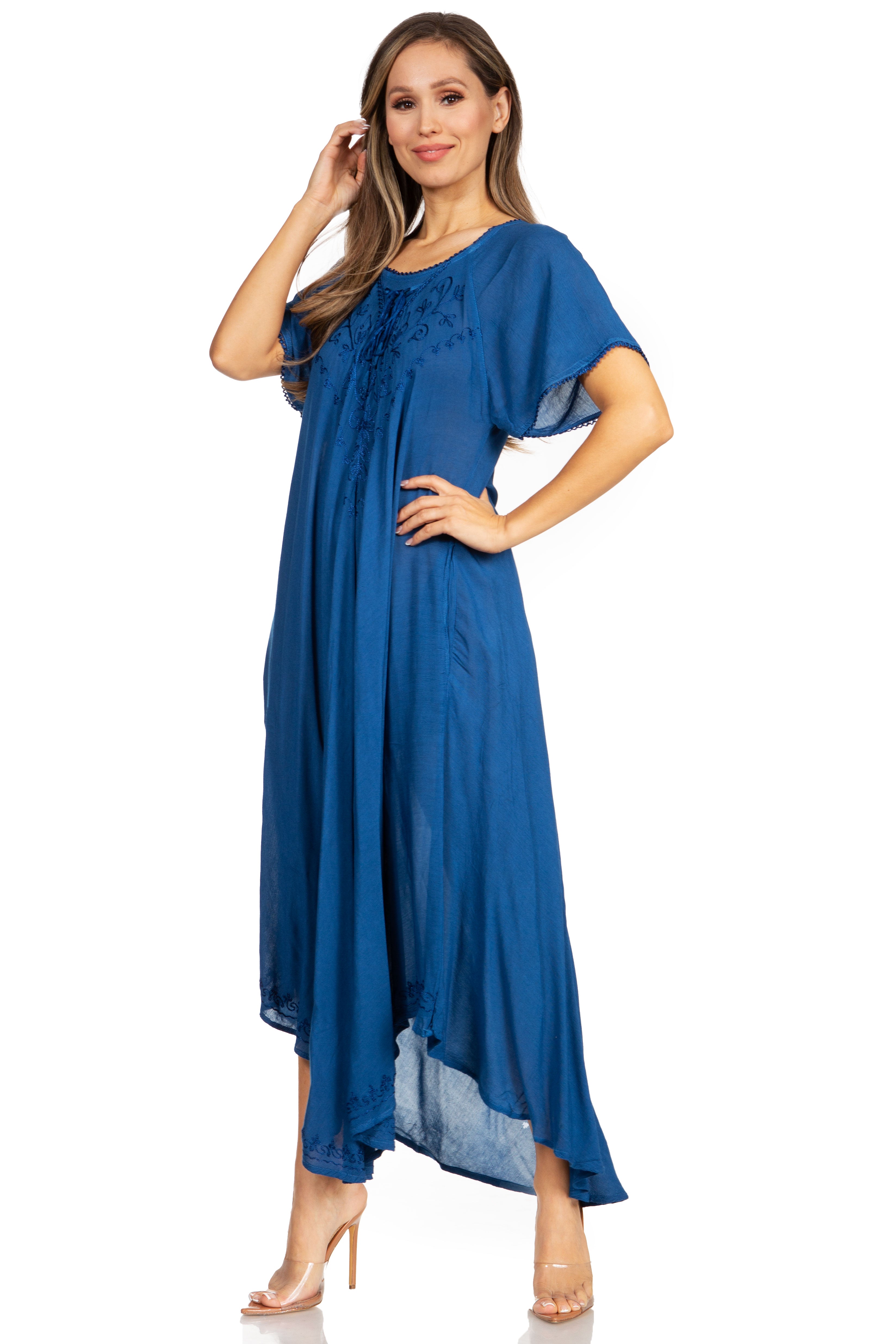 Women’s Embroidered Lace-Up Maxi Dress