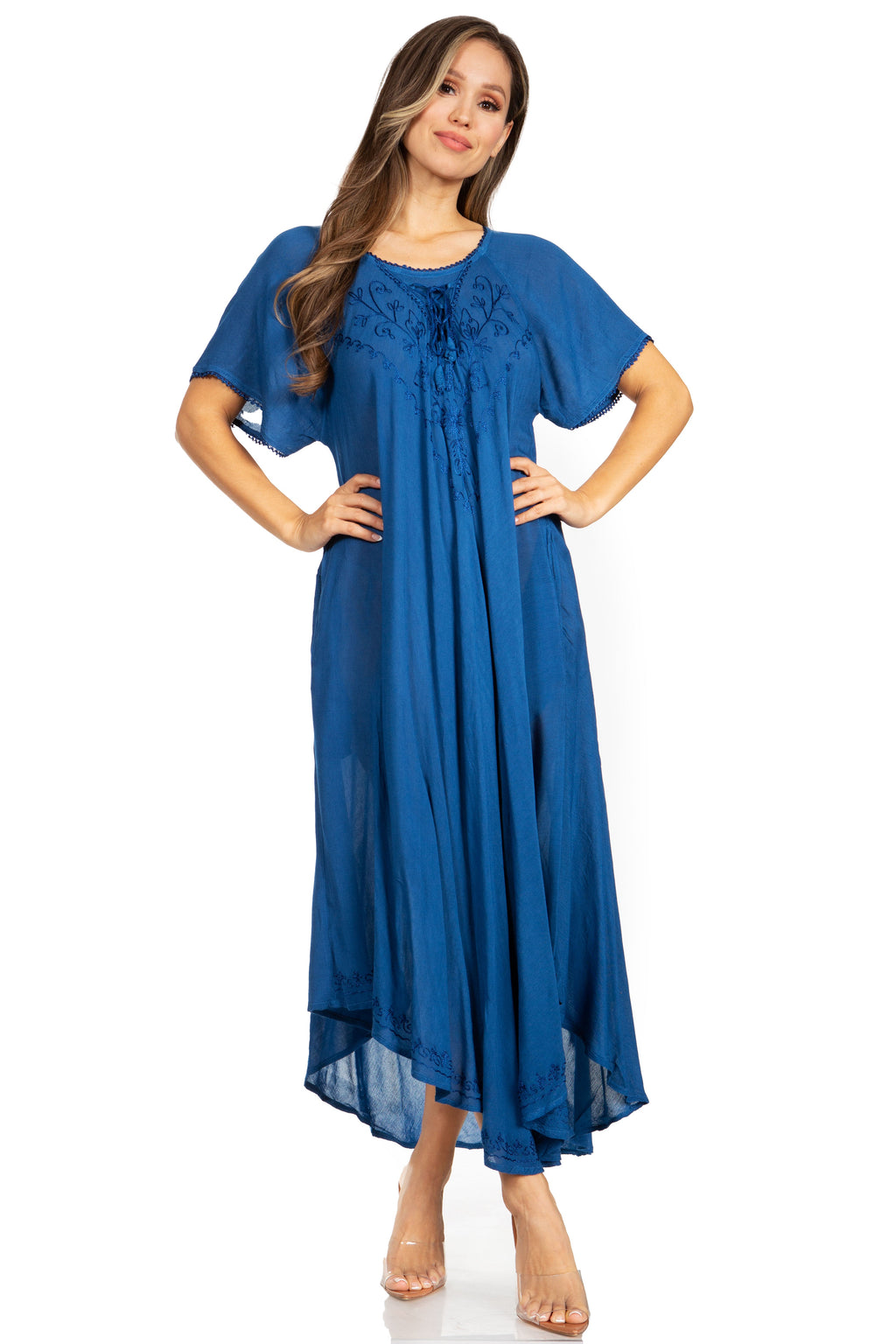 Women’s Embroidered Lace-Up Maxi Dress
