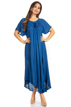 Women’s Embroidered Lace-Up Maxi Dress