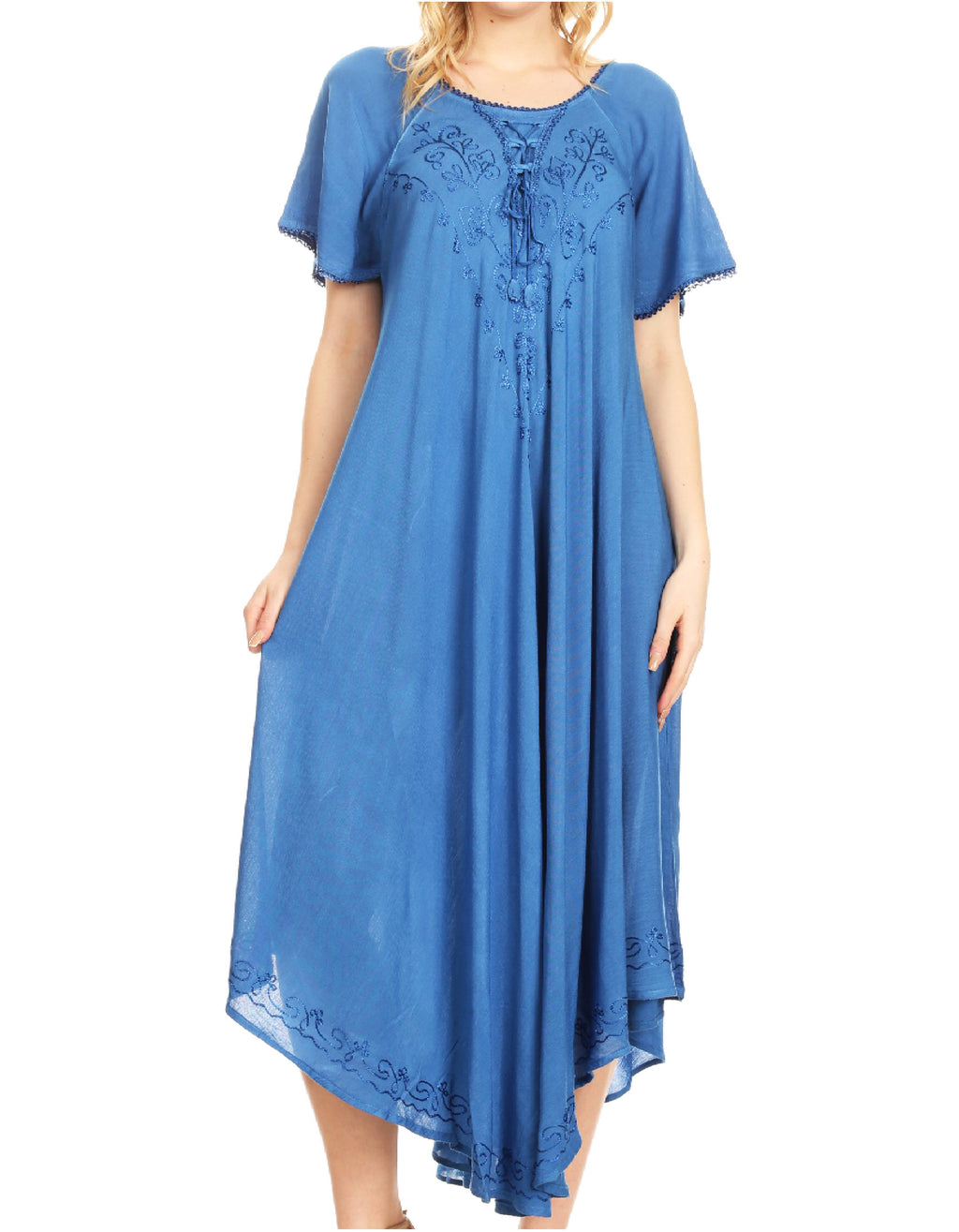 Women’s Embroidered Lace-Up Maxi Dress