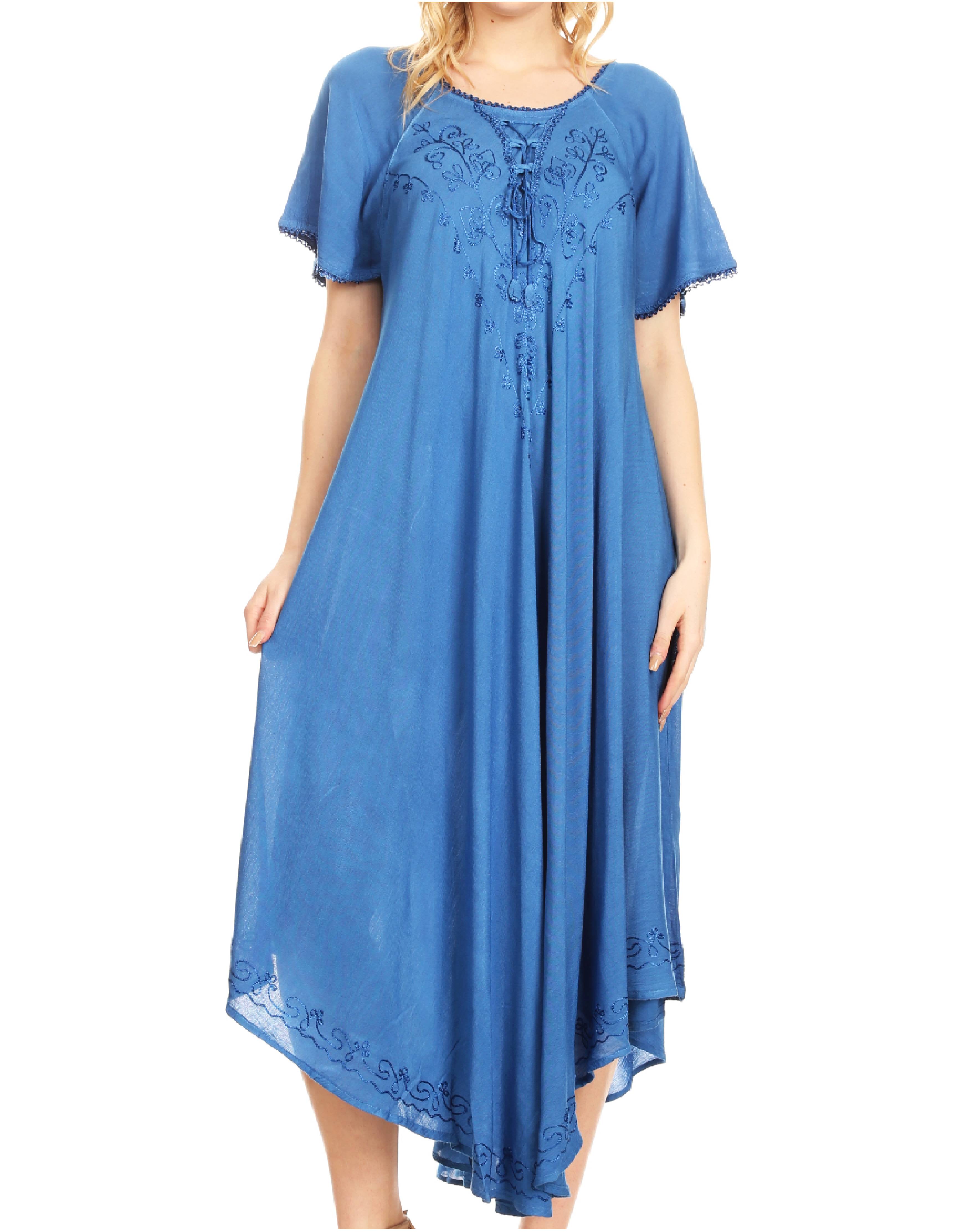 Women’s Embroidered Lace-Up Maxi Dress