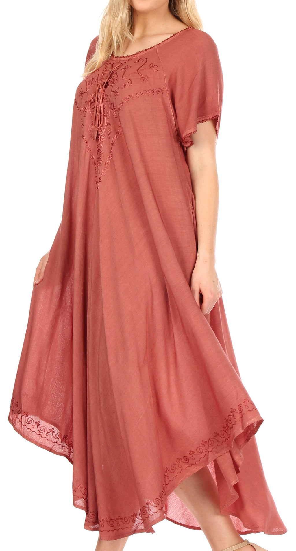 Women’s Embroidered Lace-Up Maxi Dress