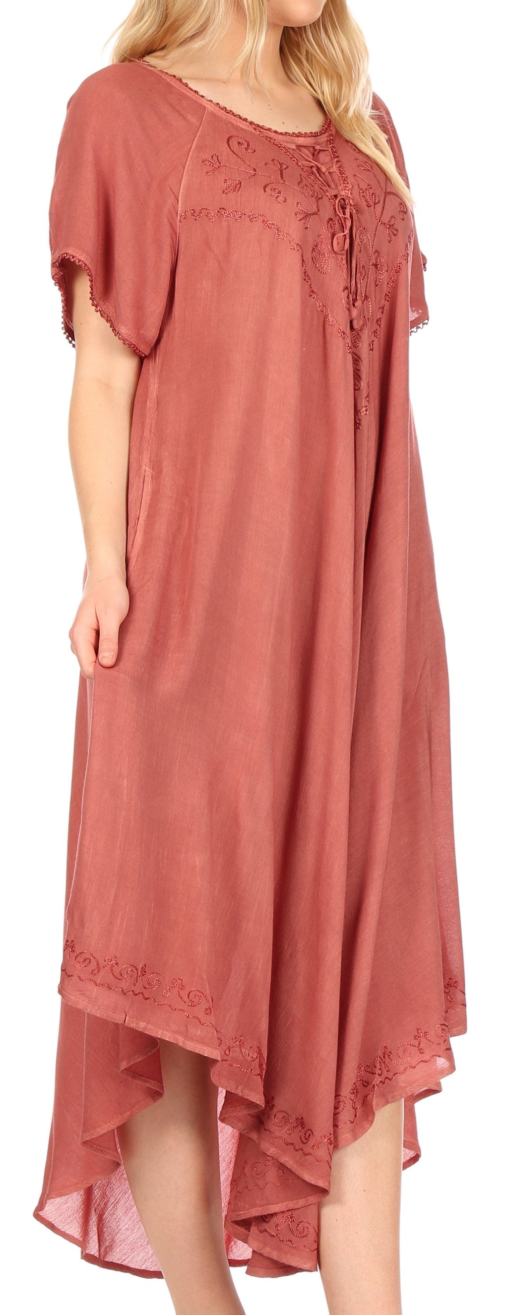 Women’s Embroidered Lace-Up Maxi Dress