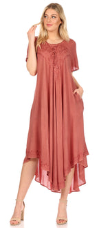 Women’s Embroidered Lace-Up Maxi Dress
