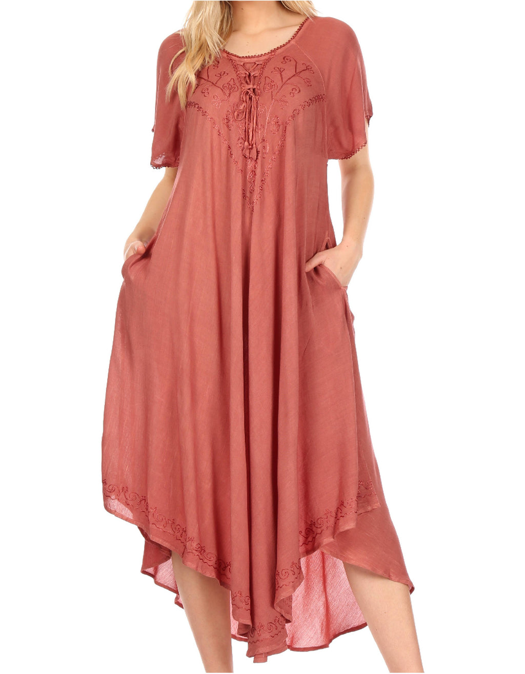 Women’s Embroidered Lace-Up Maxi Dress