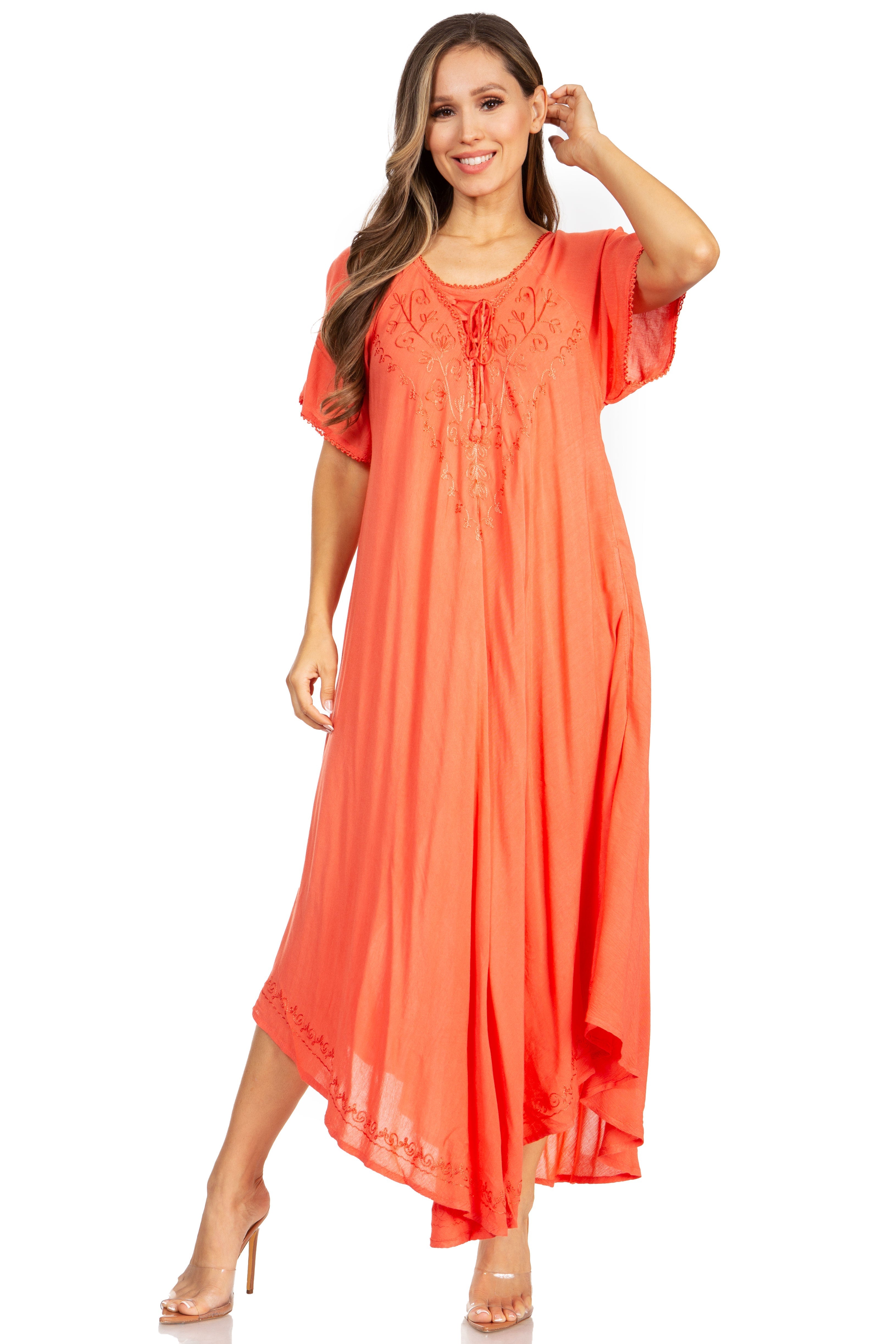 Women’s Embroidered Lace-Up Maxi Dress