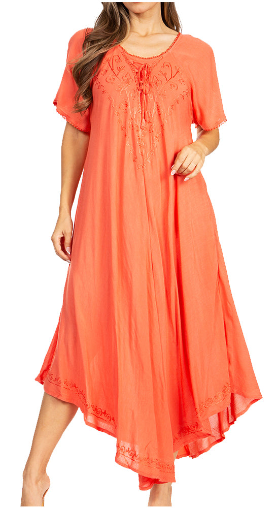 Women’s Embroidered Lace-Up Maxi Dress