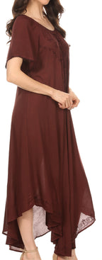 Women’s Embroidered Lace-Up Maxi Dress