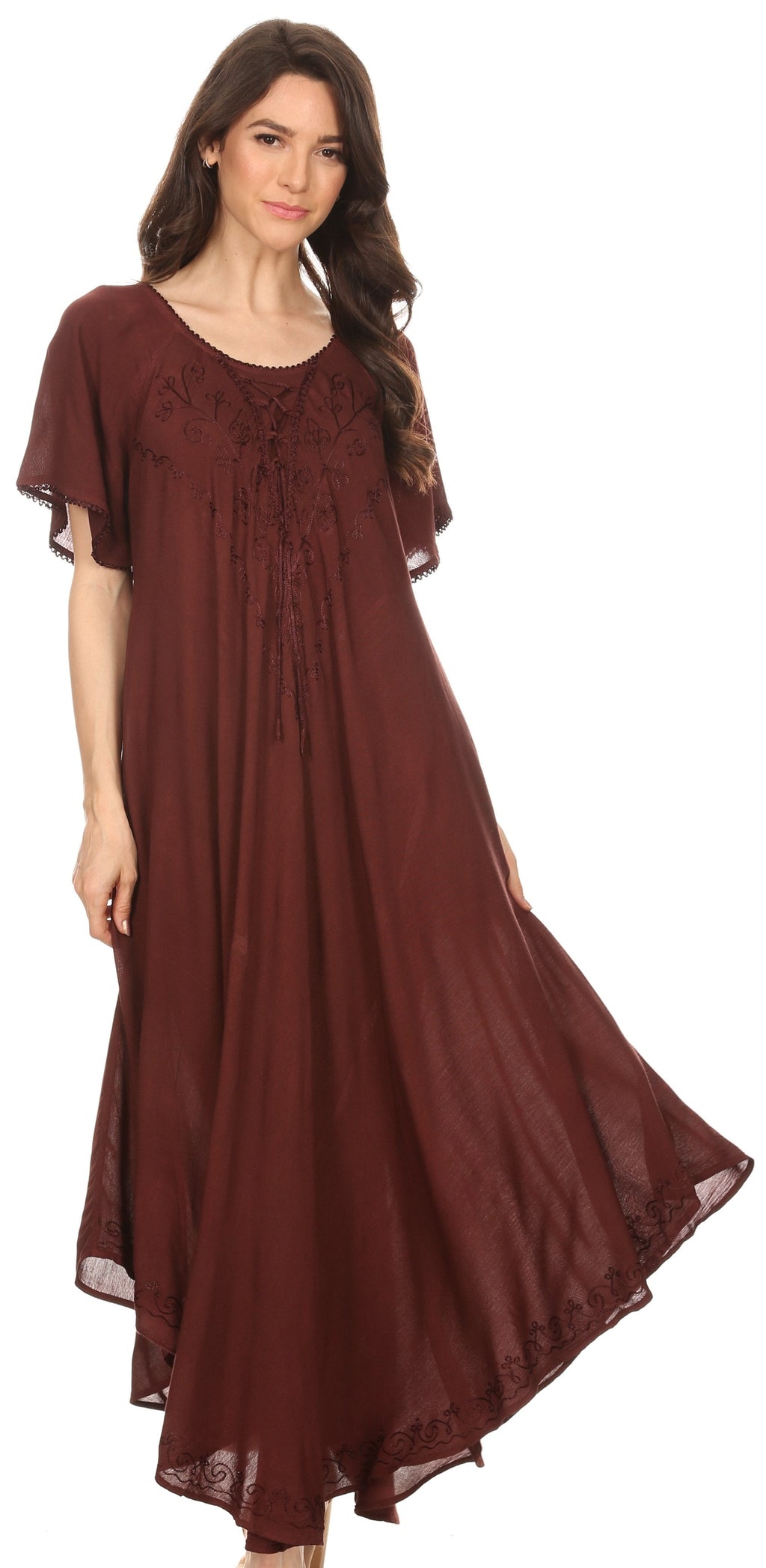 Women’s Embroidered Lace-Up Maxi Dress