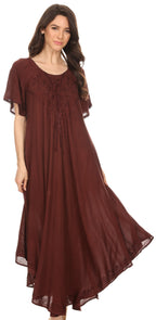 Women’s Embroidered Lace-Up Maxi Dress