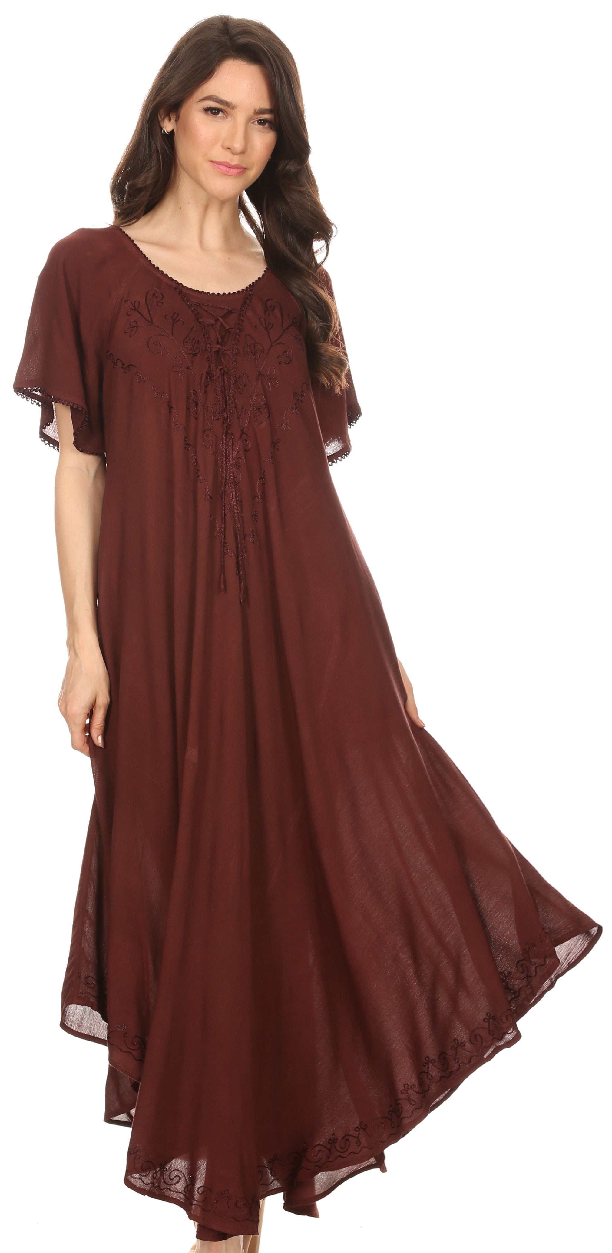 Women’s Embroidered Lace-Up Maxi Dress