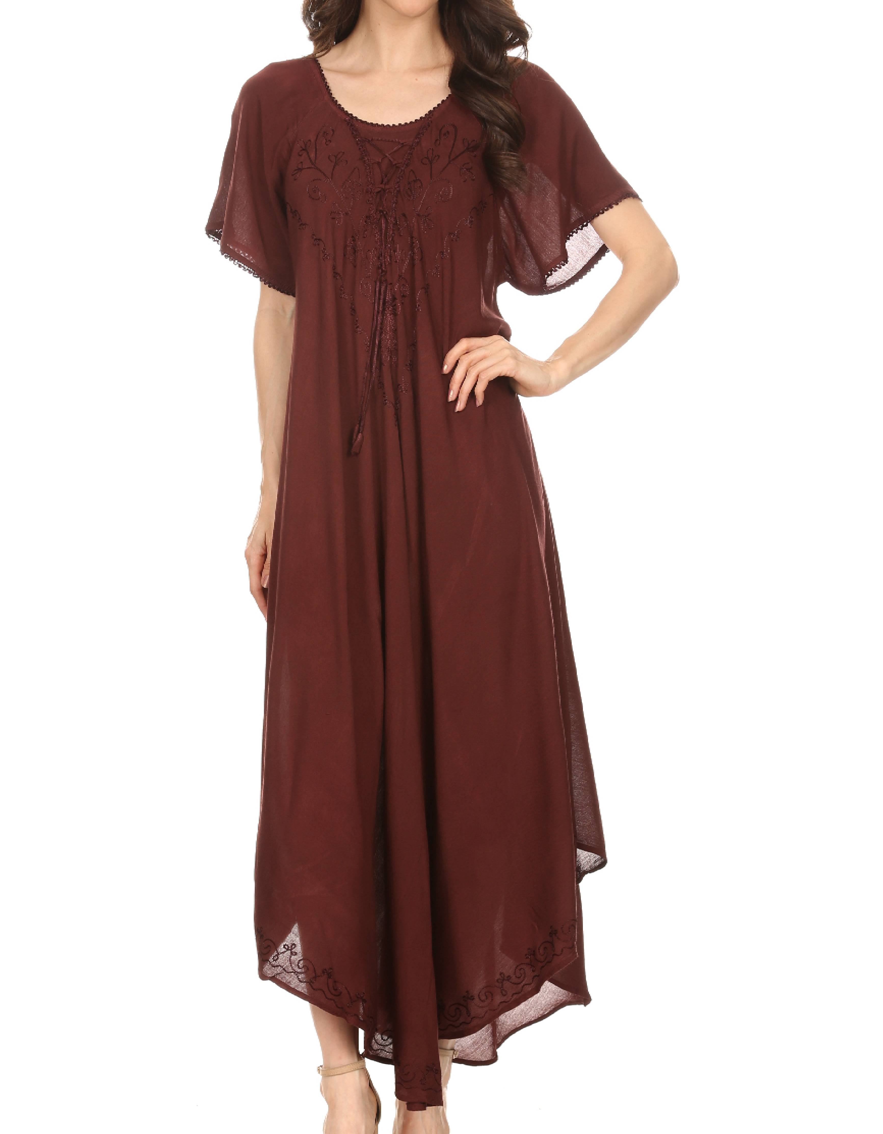 Women’s Embroidered Lace-Up Maxi Dress