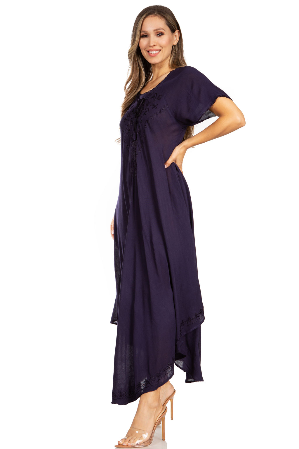 Women’s Embroidered Lace-Up Maxi Dress