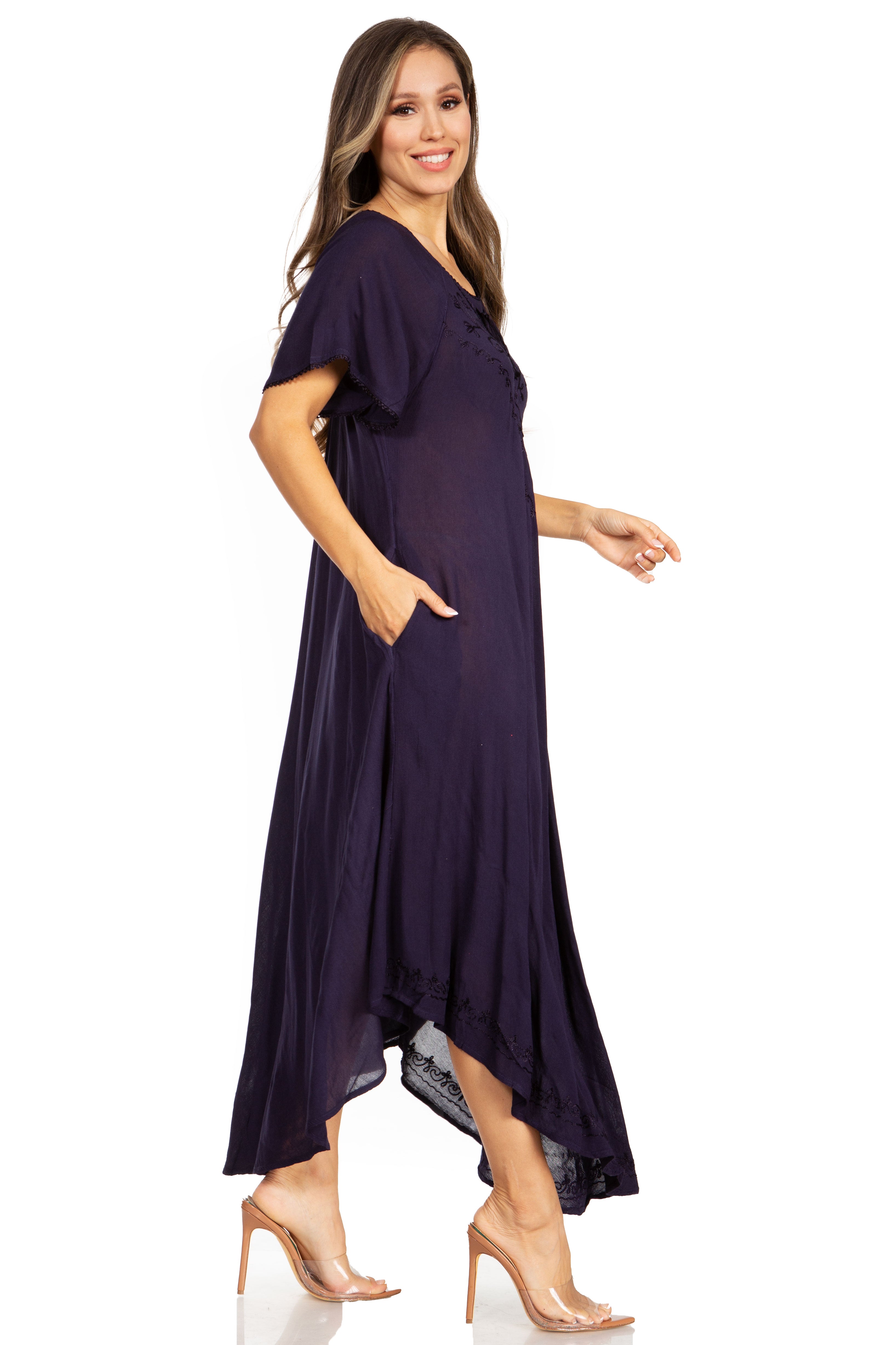 Women’s Embroidered Lace-Up Maxi Dress