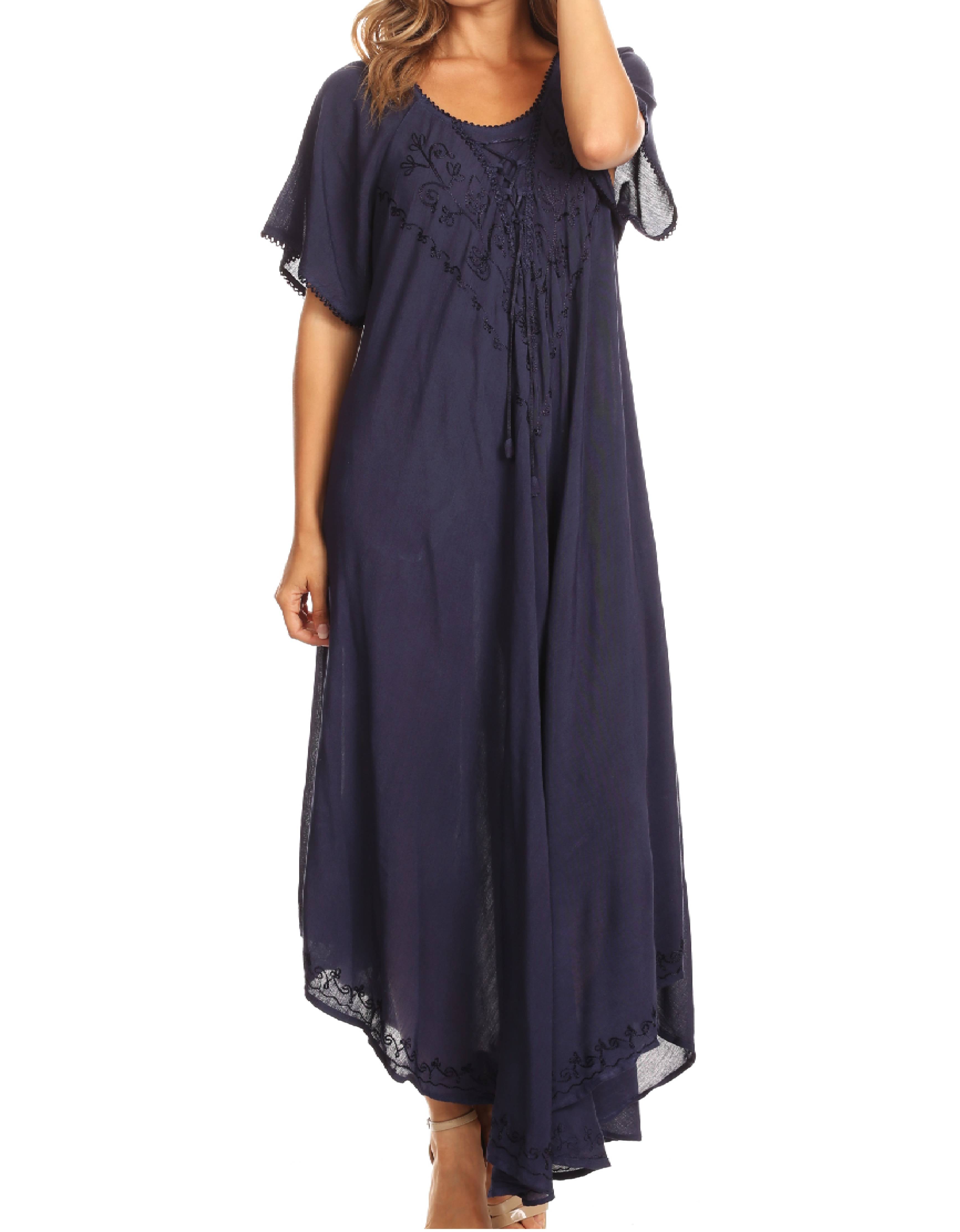 Women’s Embroidered Lace-Up Maxi Dress