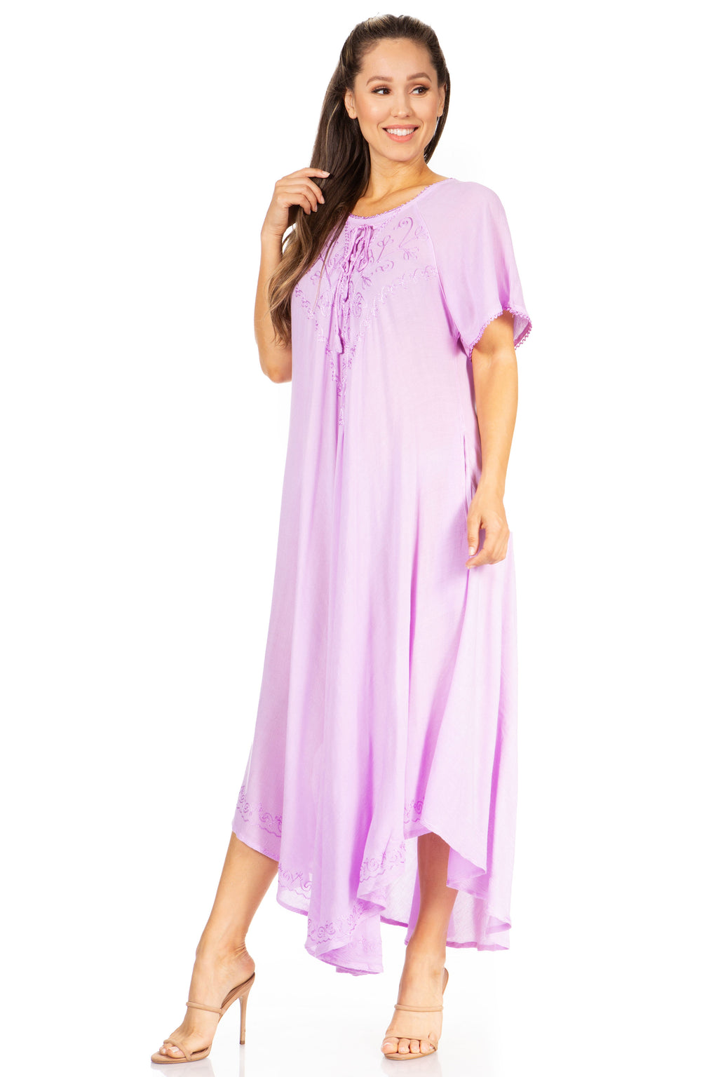 Women’s Embroidered Lace-Up Maxi Dress