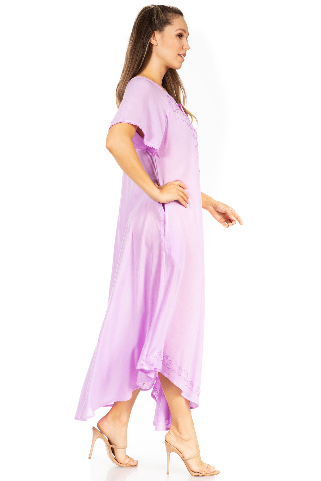 Women’s Embroidered Lace-Up Maxi Dress