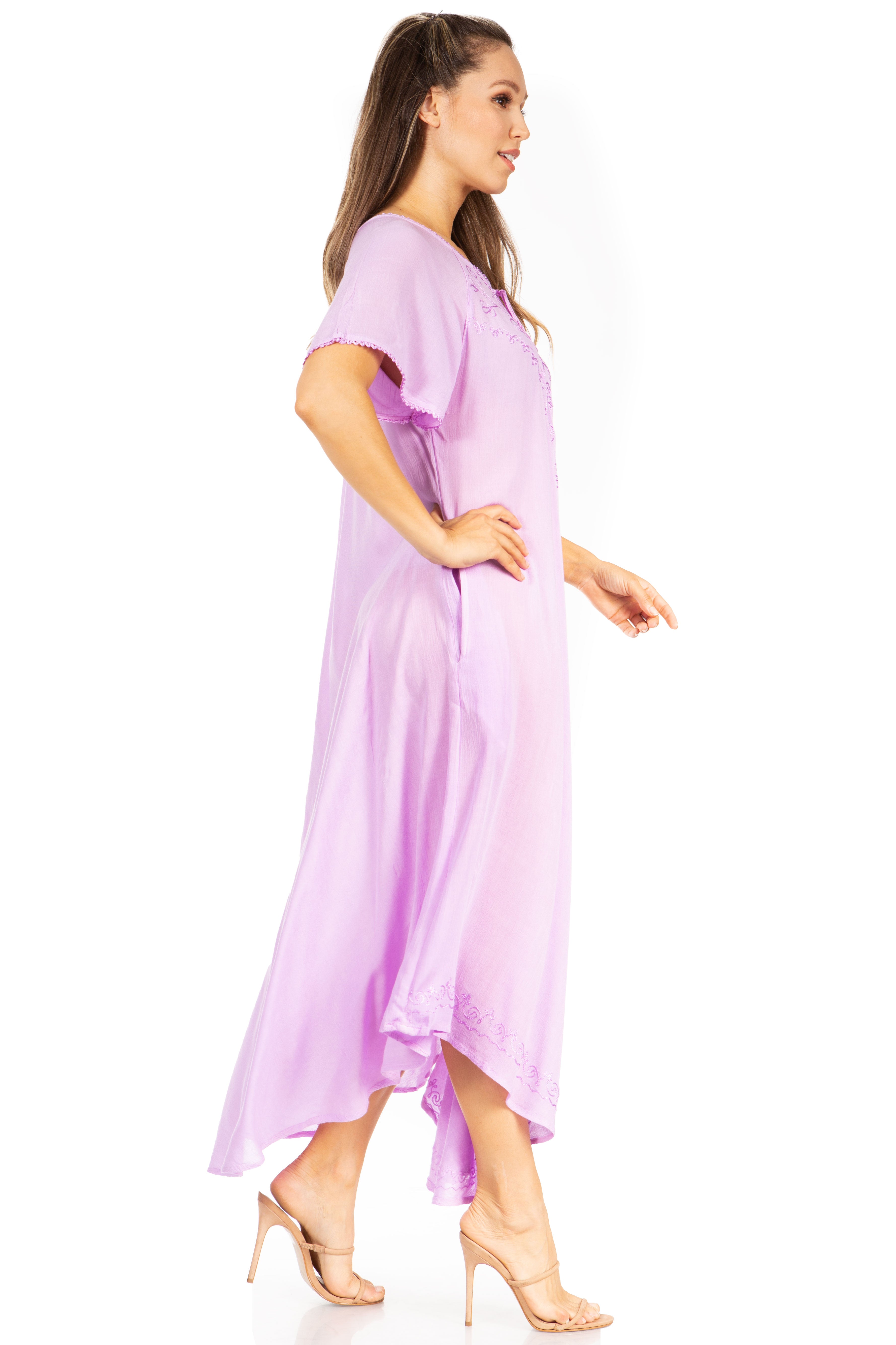 Women’s Embroidered Lace-Up Maxi Dress