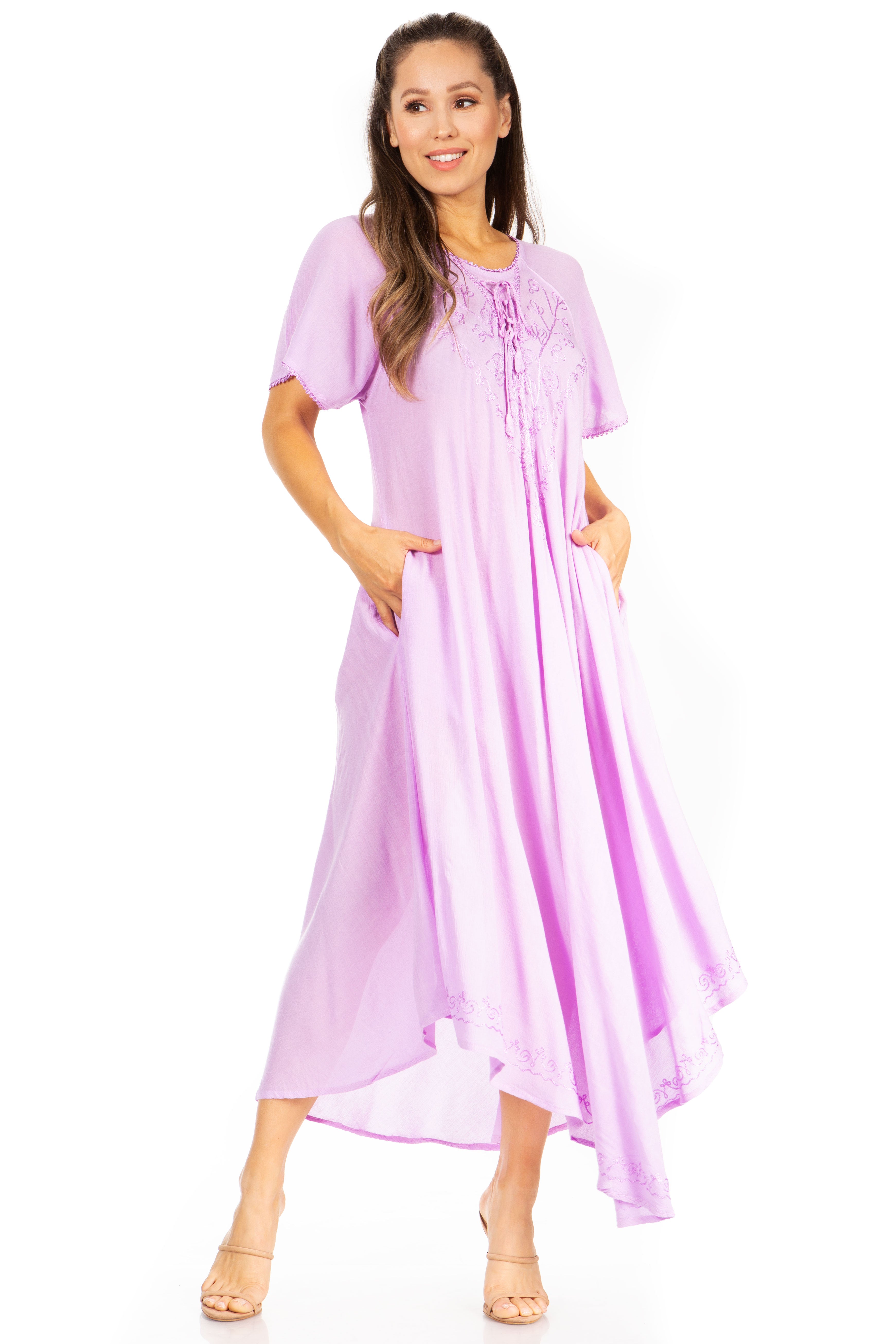 Women’s Embroidered Lace-Up Maxi Dress
