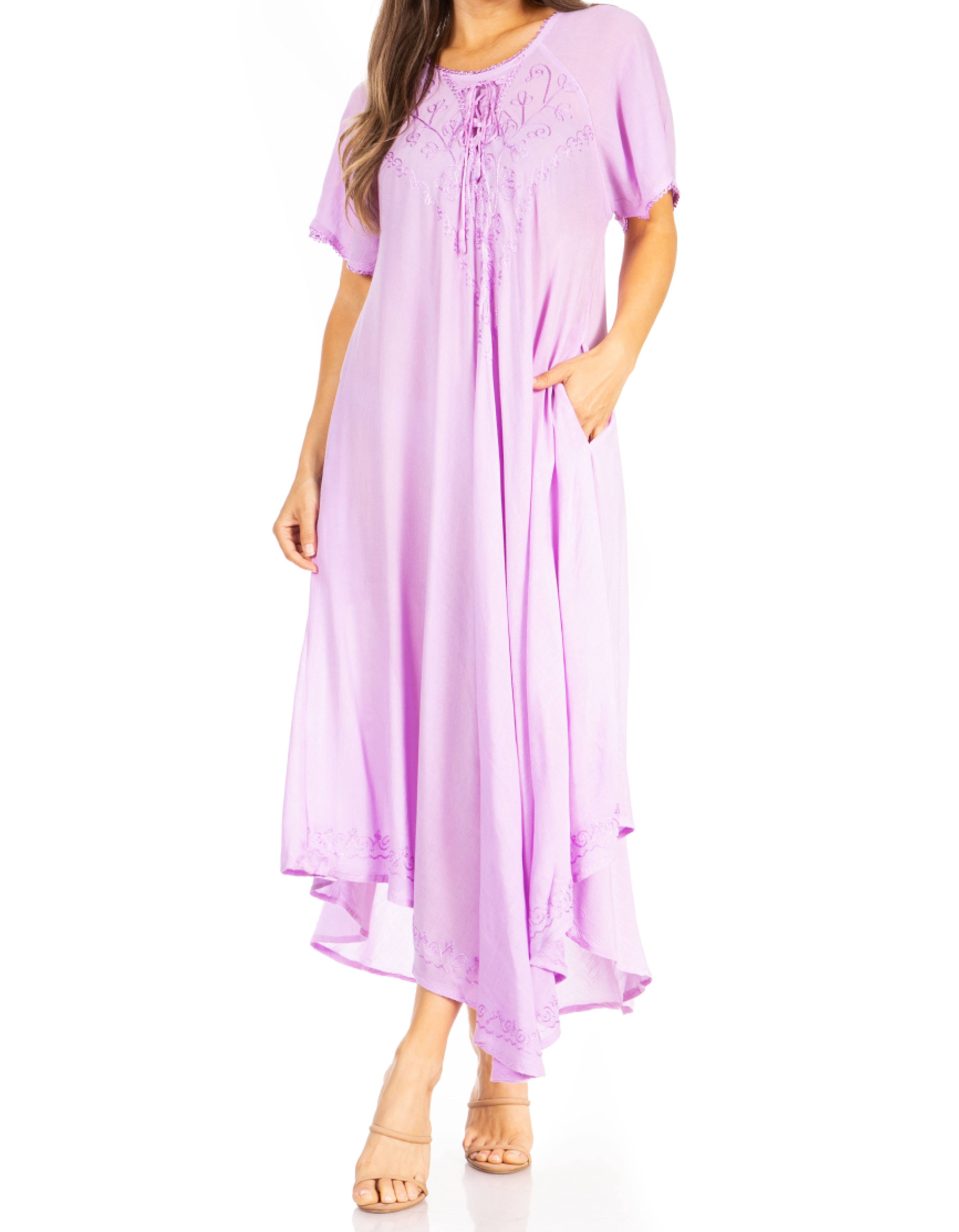 Women’s Embroidered Lace-Up Maxi Dress