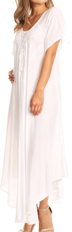Women’s Embroidered Lace-Up Maxi Dress