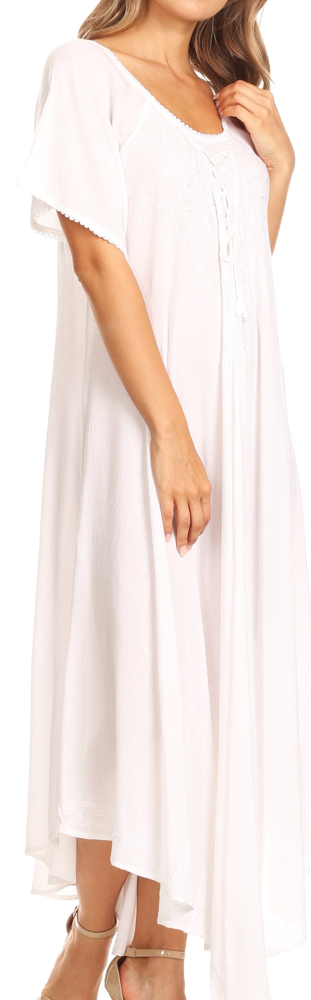 Women’s Embroidered Lace-Up Maxi Dress