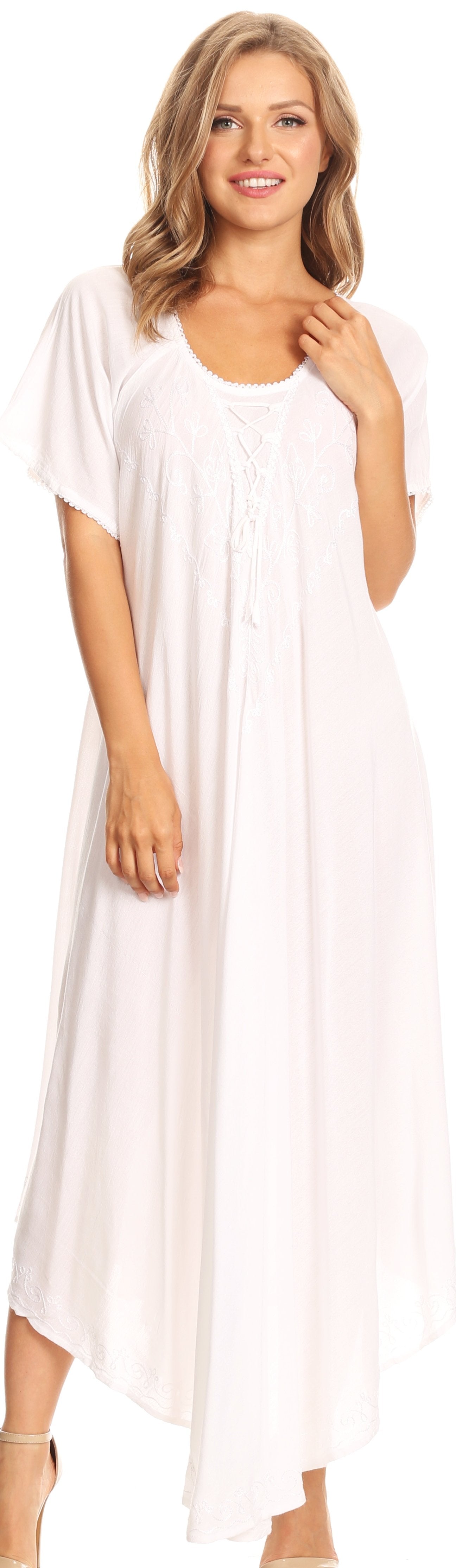 Women’s Embroidered Lace-Up Maxi Dress