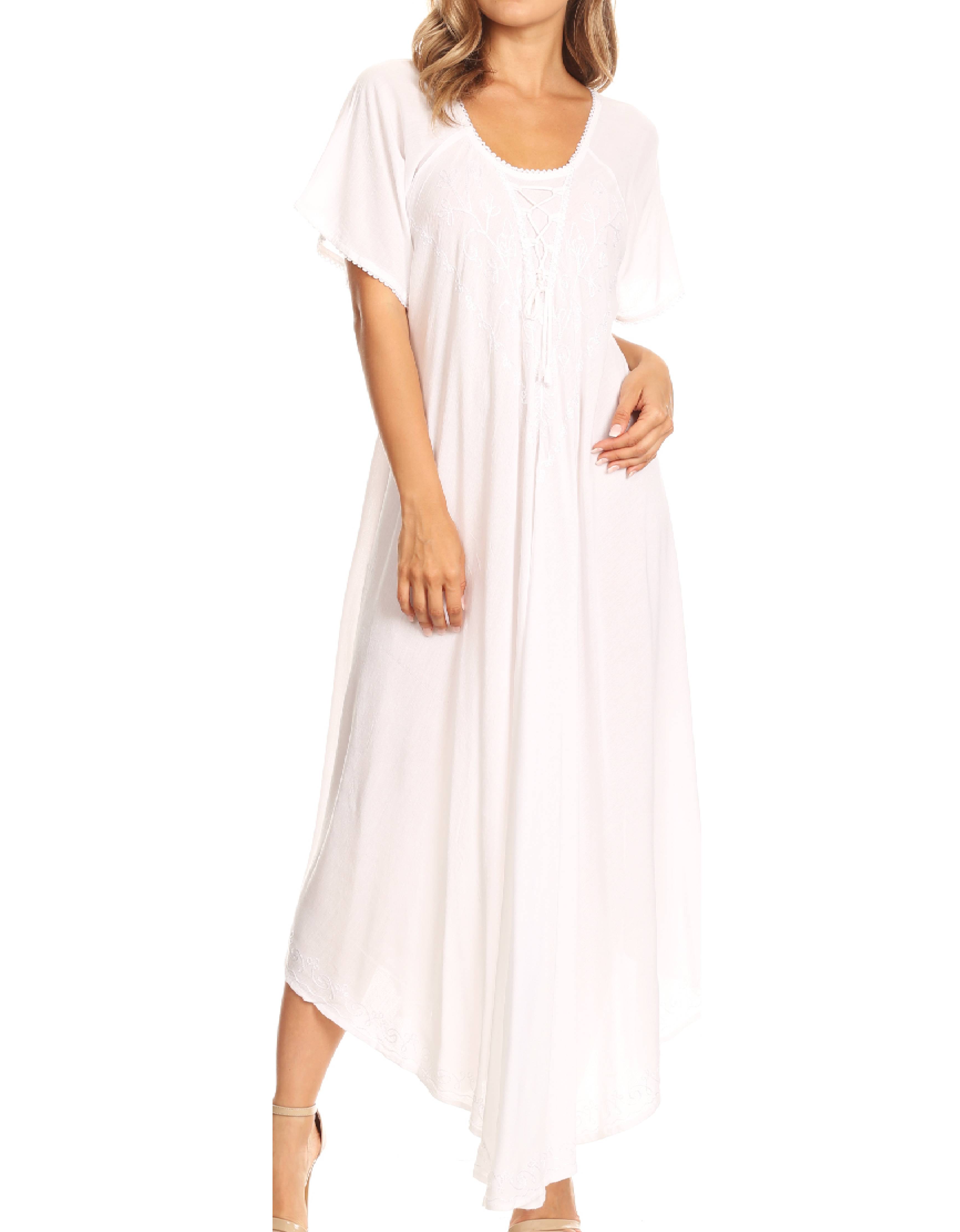 Women’s Embroidered Lace-Up Maxi Dress