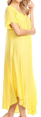 Women’s Embroidered Lace-Up Maxi Dress