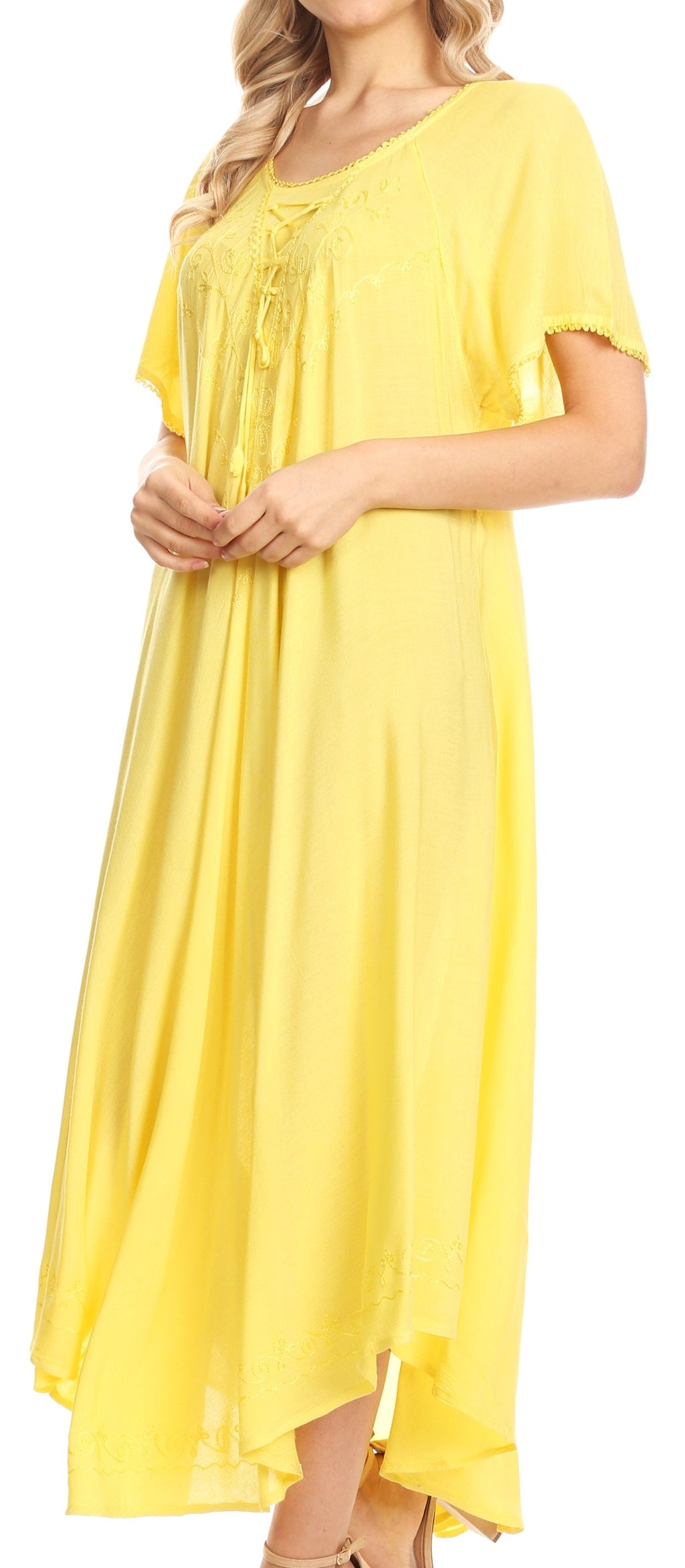 Women’s Embroidered Lace-Up Maxi Dress