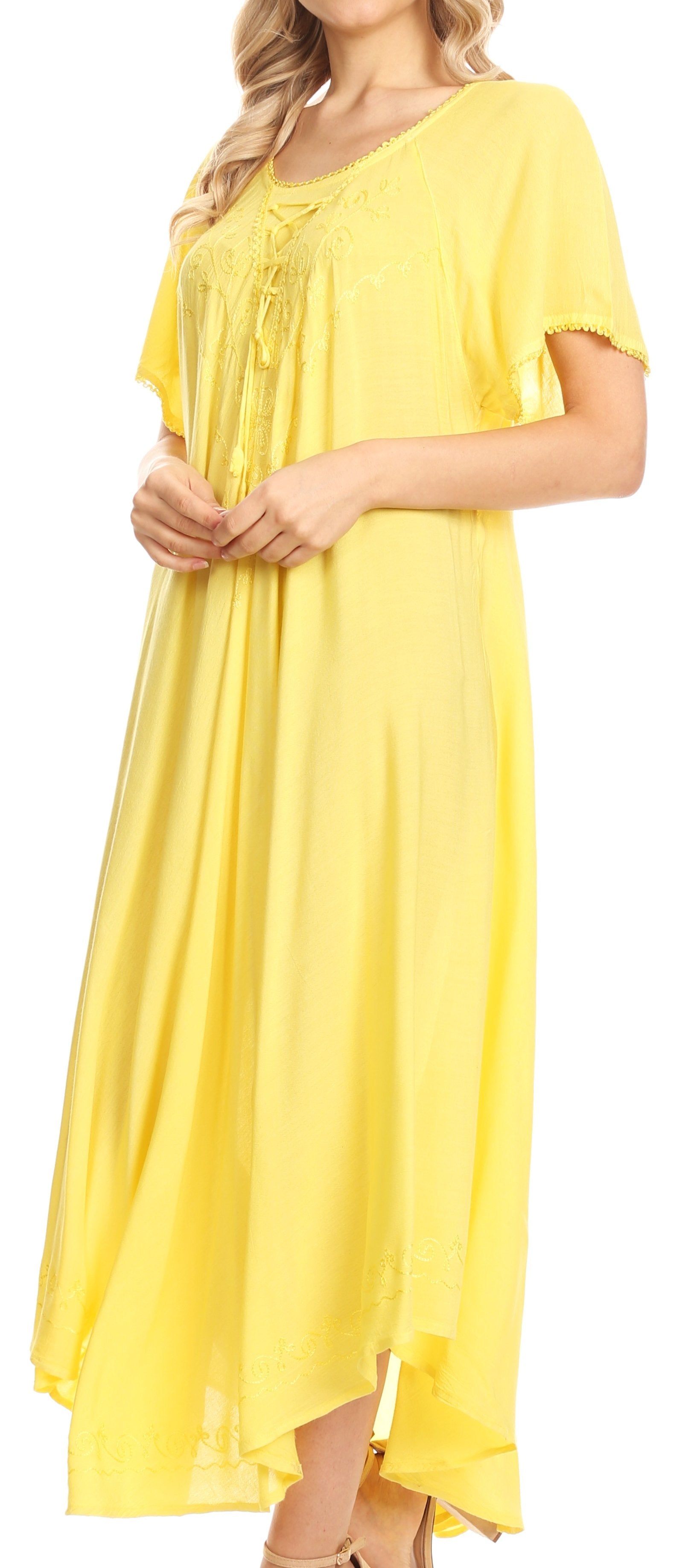 Women’s Embroidered Lace-Up Maxi Dress