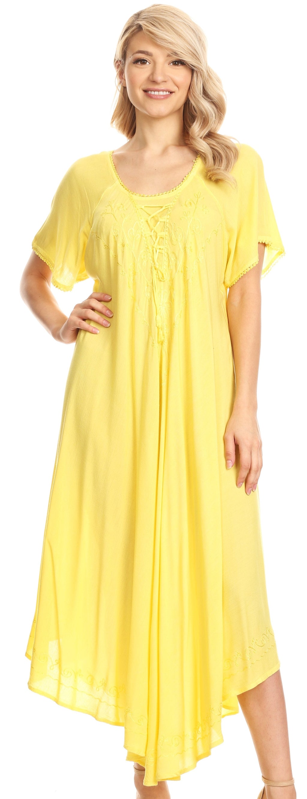 Women’s Embroidered Lace-Up Maxi Dress