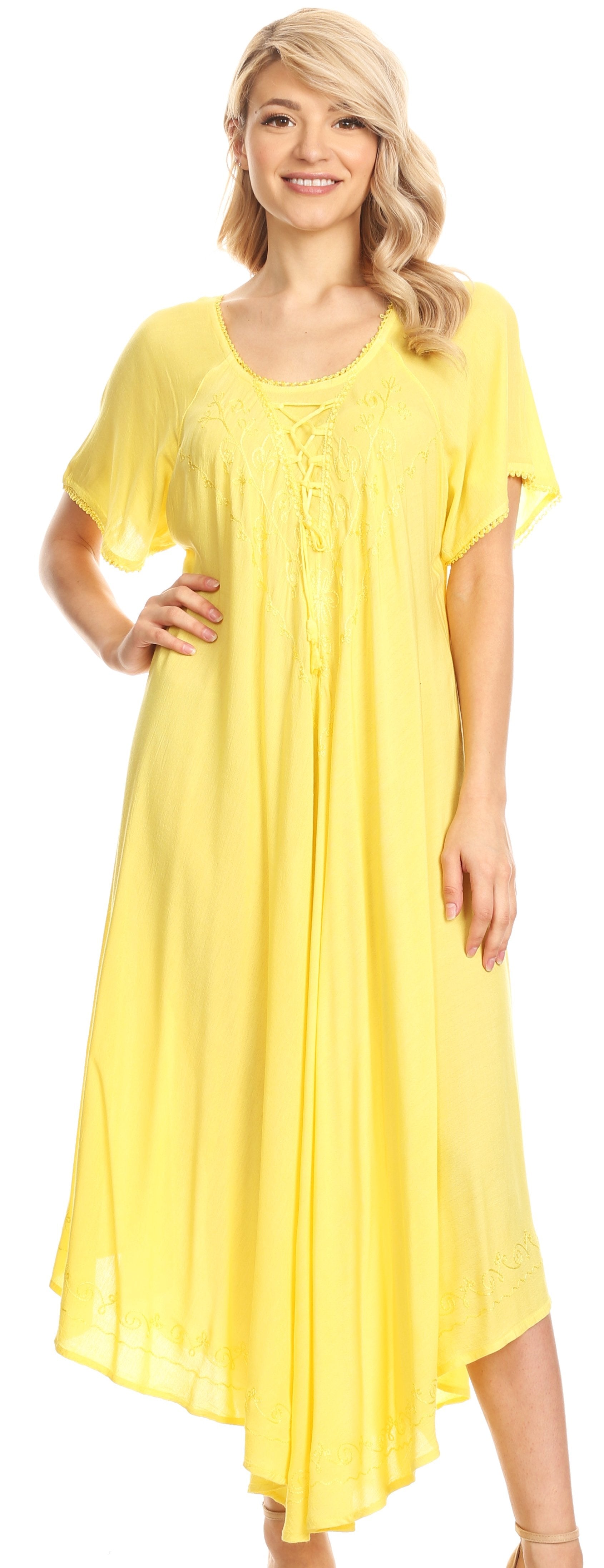 Women’s Embroidered Lace-Up Maxi Dress
