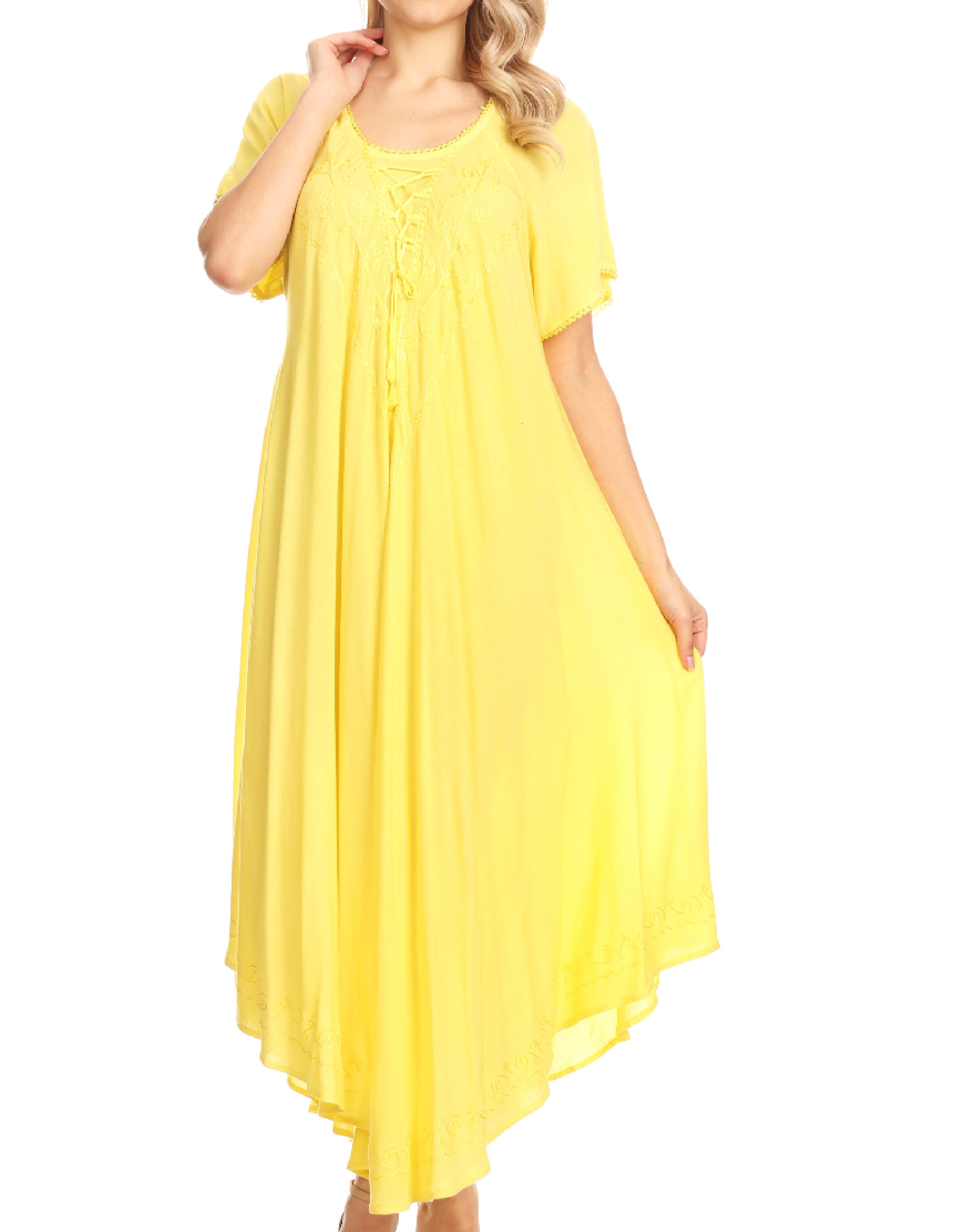 Women’s Embroidered Lace-Up Maxi Dress