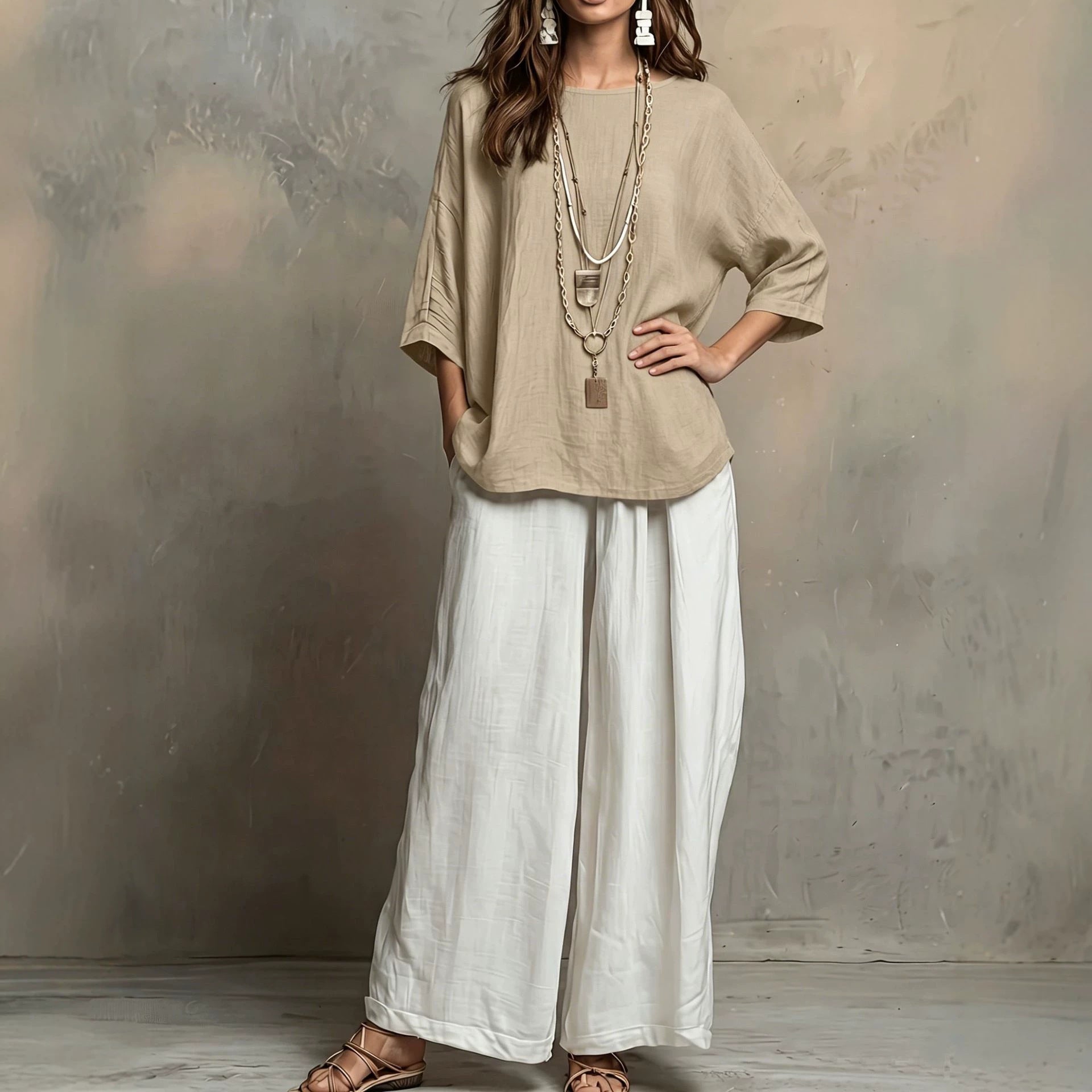Bohemian Three-Quarter Sleeve Relaxed Top