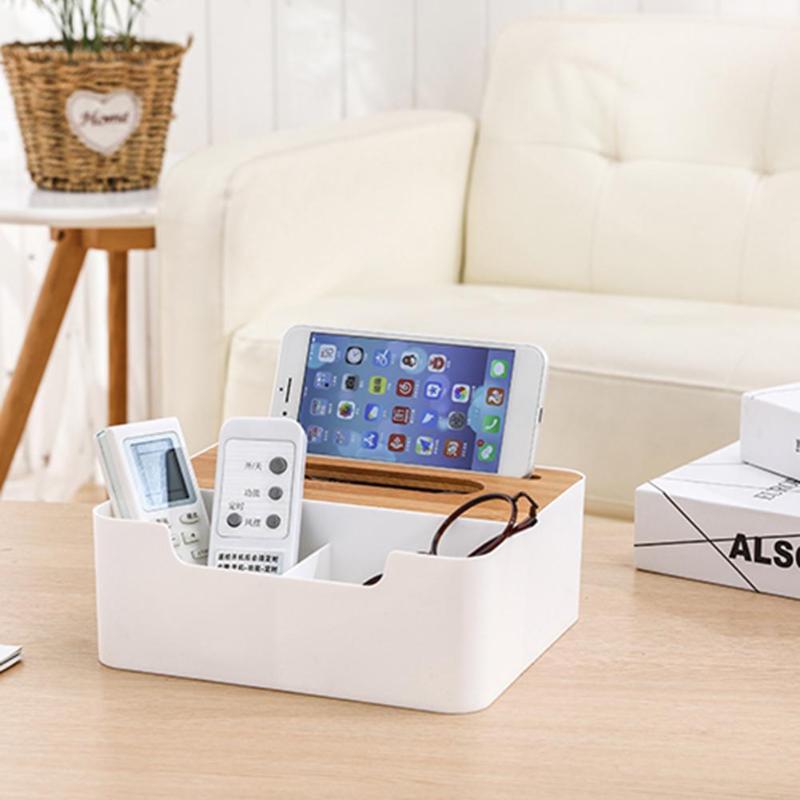 Multifunction Tissue Box Organizer with Bamboo Lid